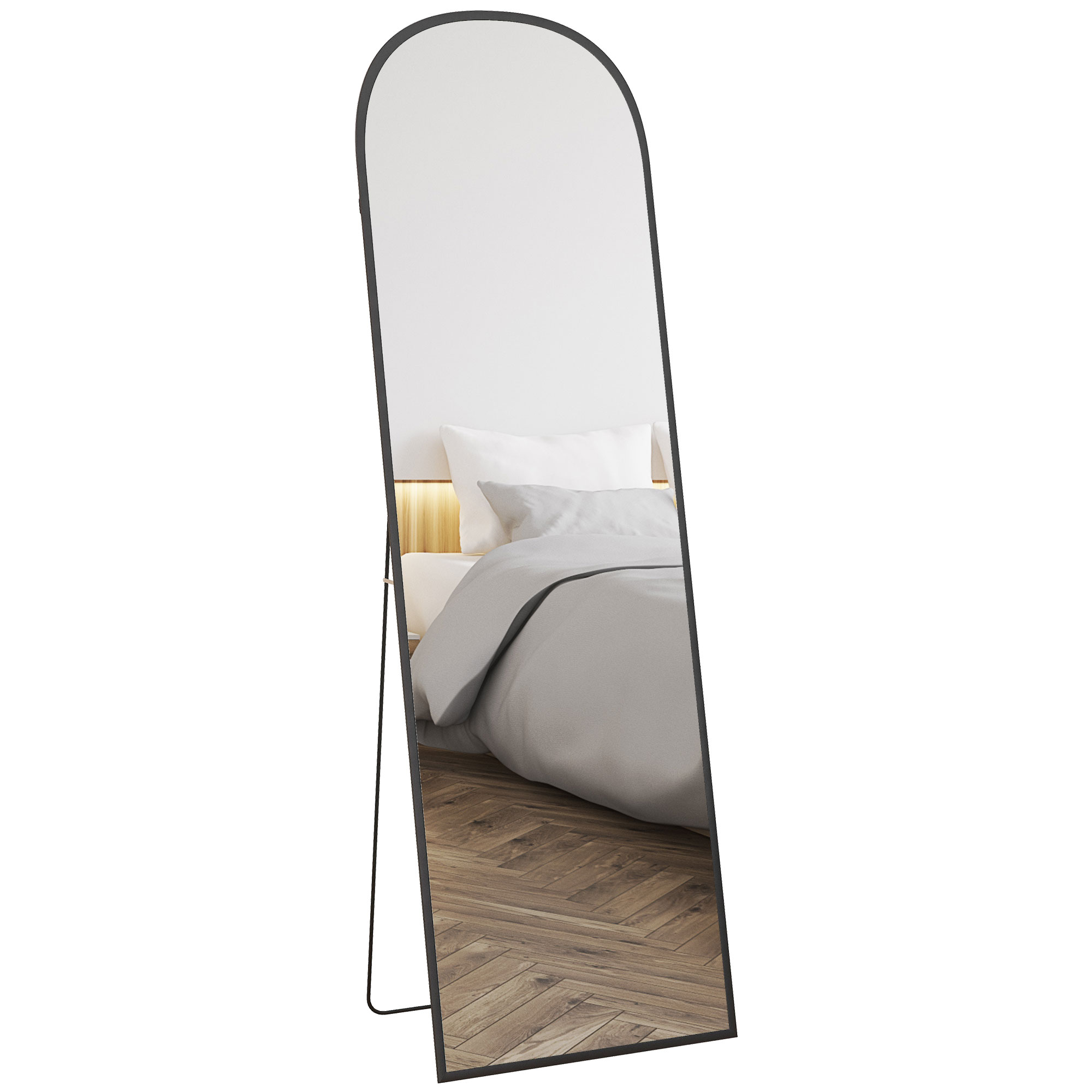 Scott Full Length Mirror 162x50cm Free Standing with Aluminium Frame - Black - Life Essentials