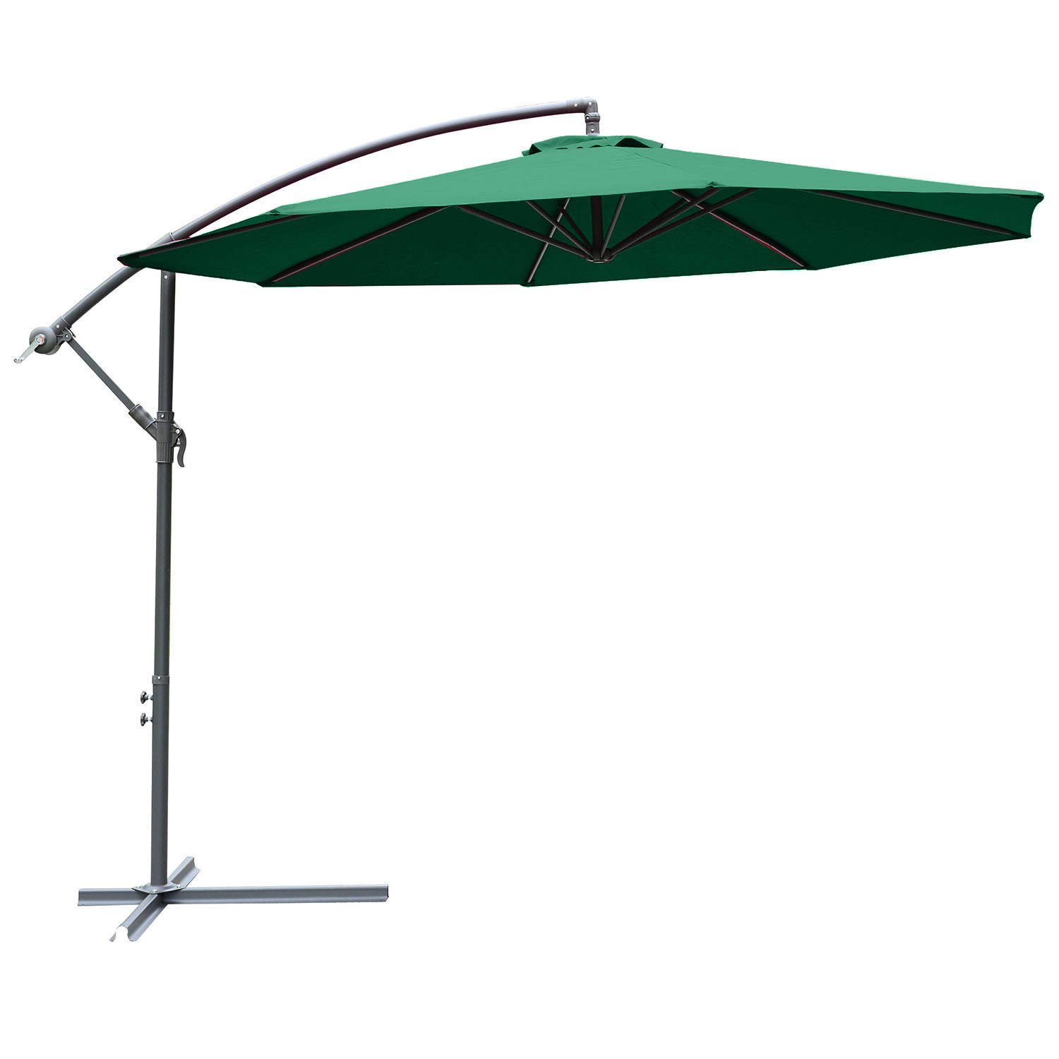 3M Garden Banana Parasol Hanging Cantilever Umbrella with Crank Handle and Cross Base for Outdoor, Sun Shade, Green - Life Essentials