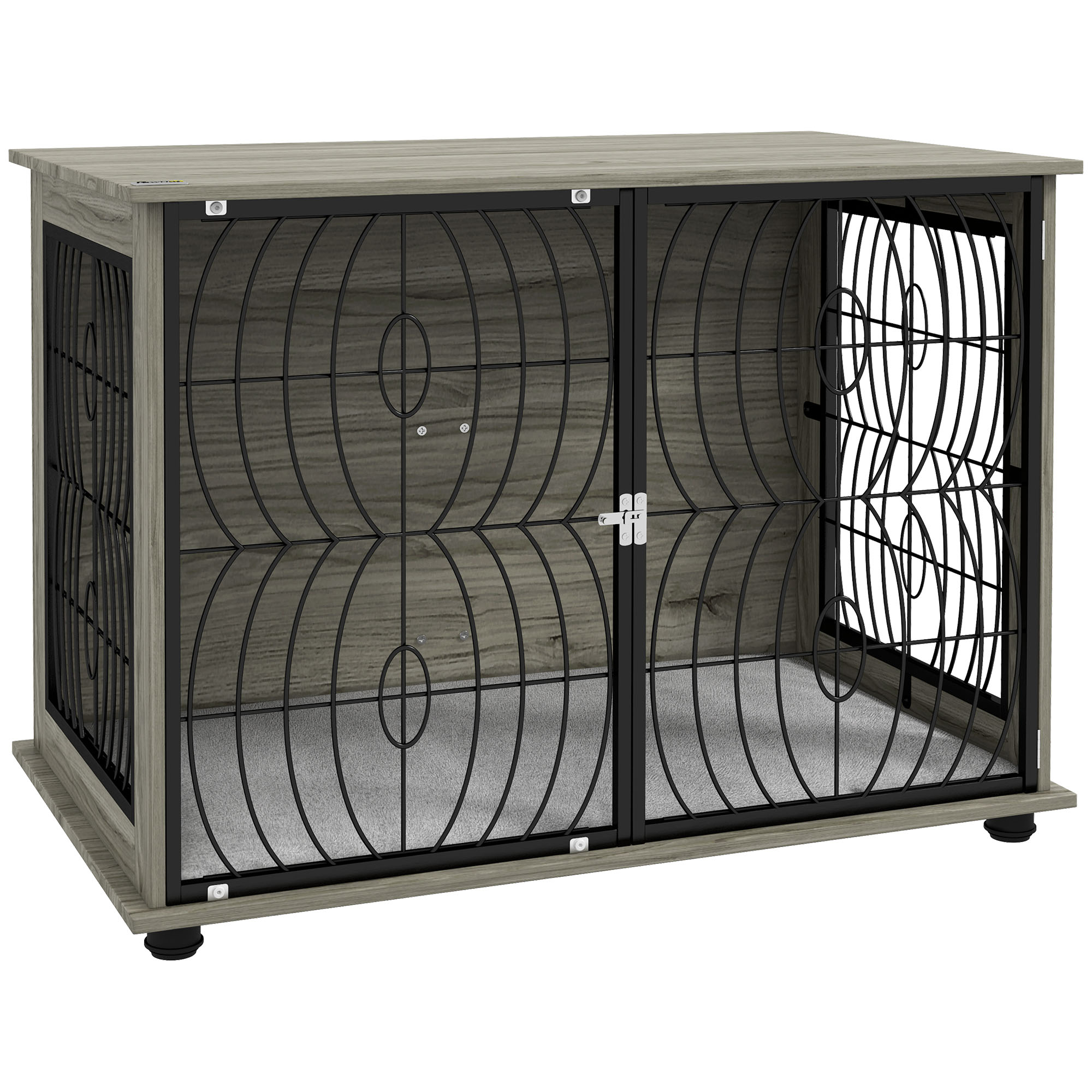 Shelley 37 Inch Indoor Dog Crate End Table with Washable Cushion for Large Dogs - Grey - Life Essentials