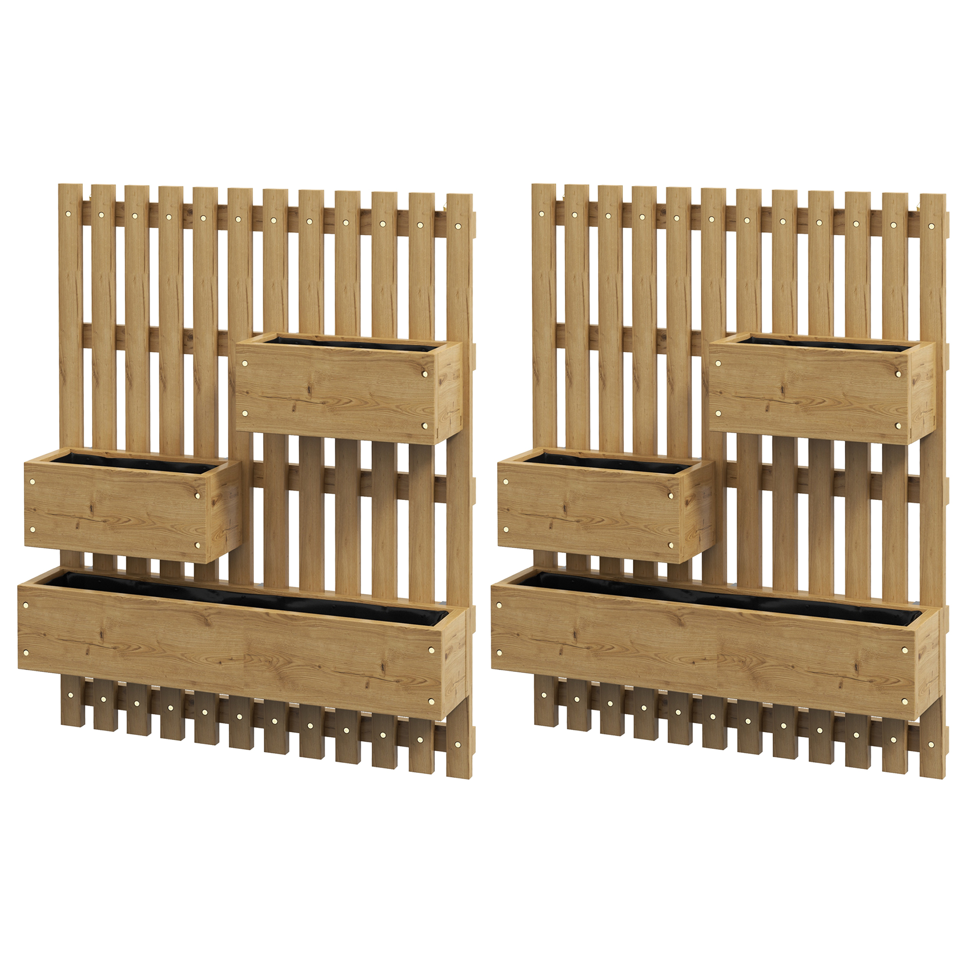 Jones Set of 2 Wall-Mounted Wooden Garden Planters - Carbonised Finish - Life Essentials