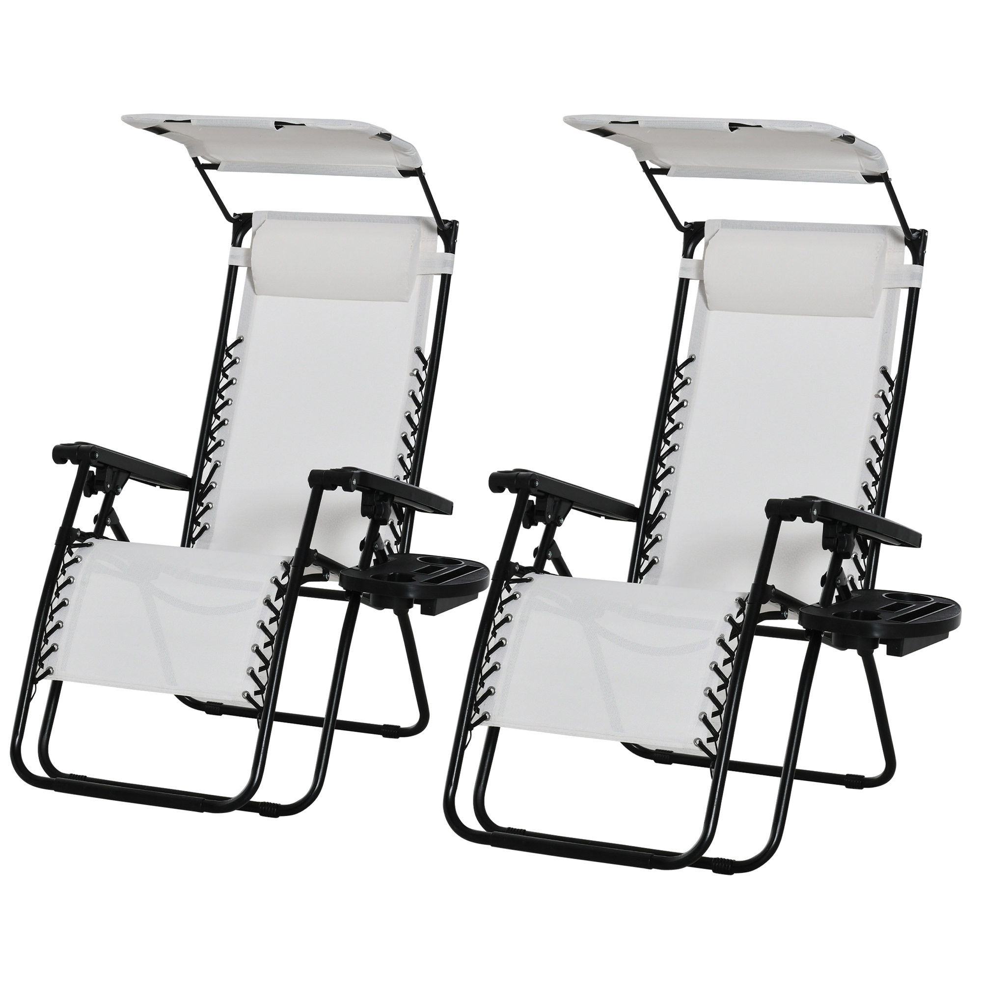 SUNVISTA 2 Piece Foldable Reclining Garden Chair with Headrest, Zero Gravity Deck Sun Lounger Seat Chair with Footrest, White - Life Essentials