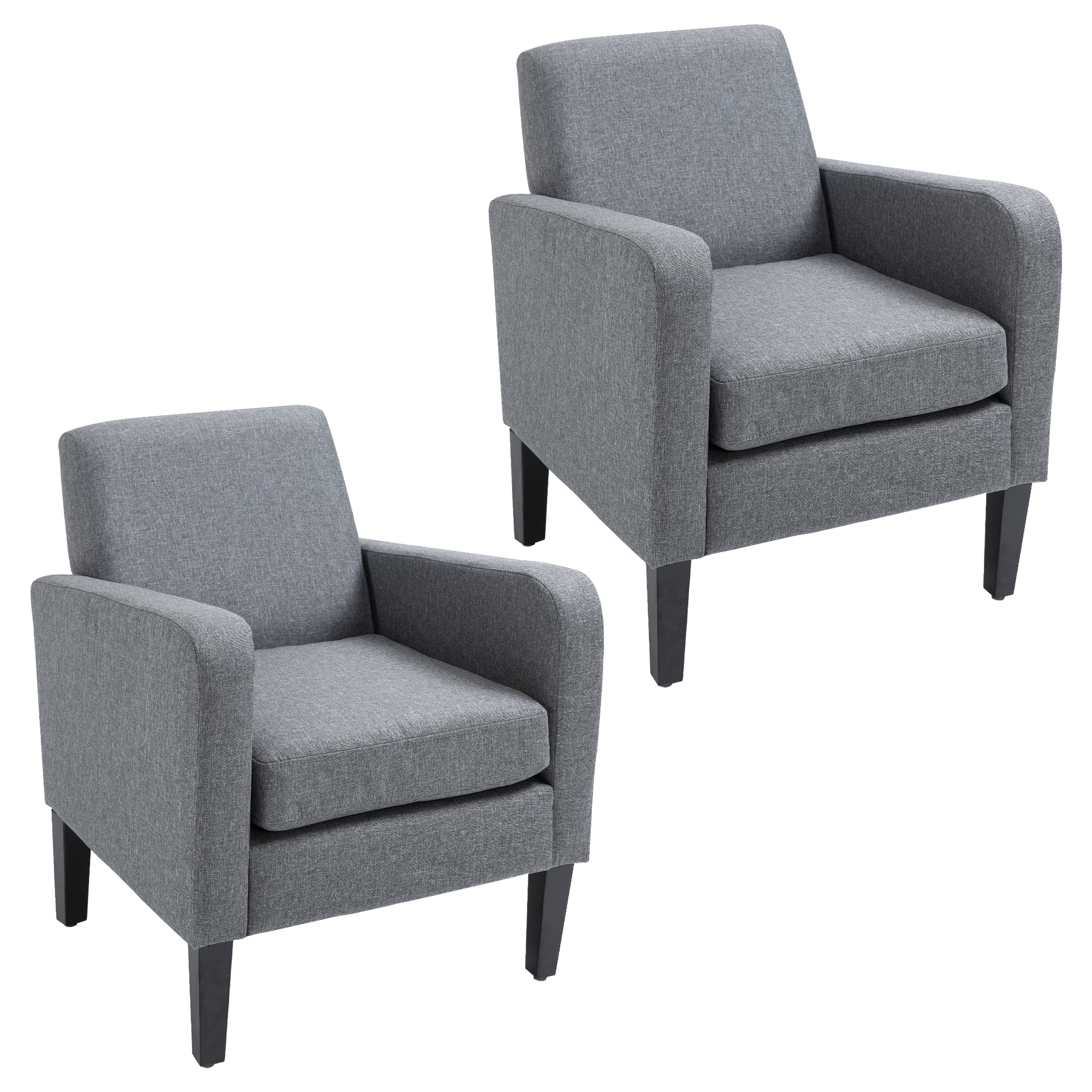 Scott Set of 2 Modern Linen Fabric Upholstery Armchairs with Rubber Wood Legs - Grey - Life Essentials