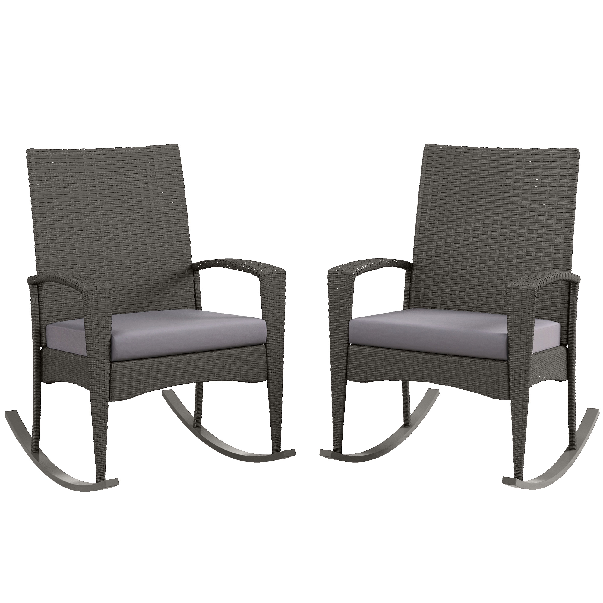 Jones Outdoor PE Rattan Rocking Chair Set of 2 with Cushion - Grey - Life Essentials