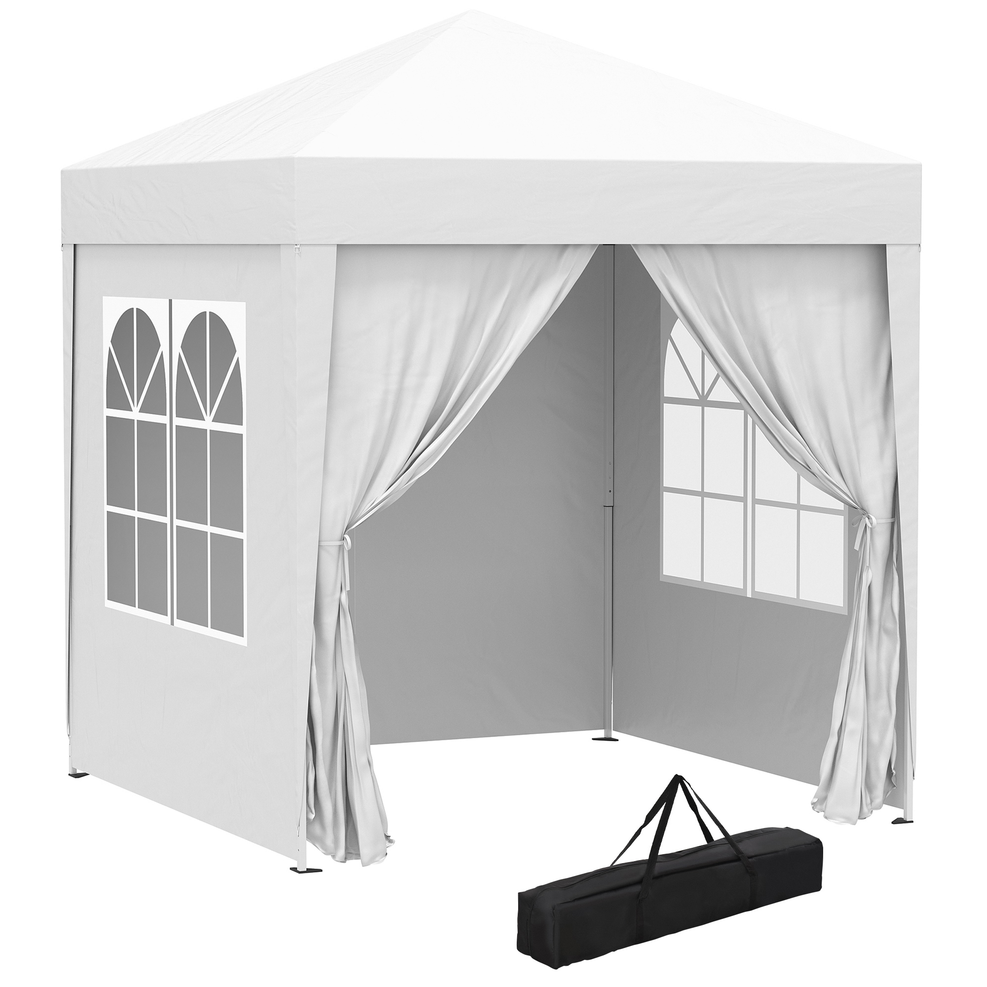 2 x2m Pop Up Gazebo Canopy Party Tent Wedding Awning W/ free Carrying Case White + Removable 2 Walls 2 Windows-White - Life Essentials