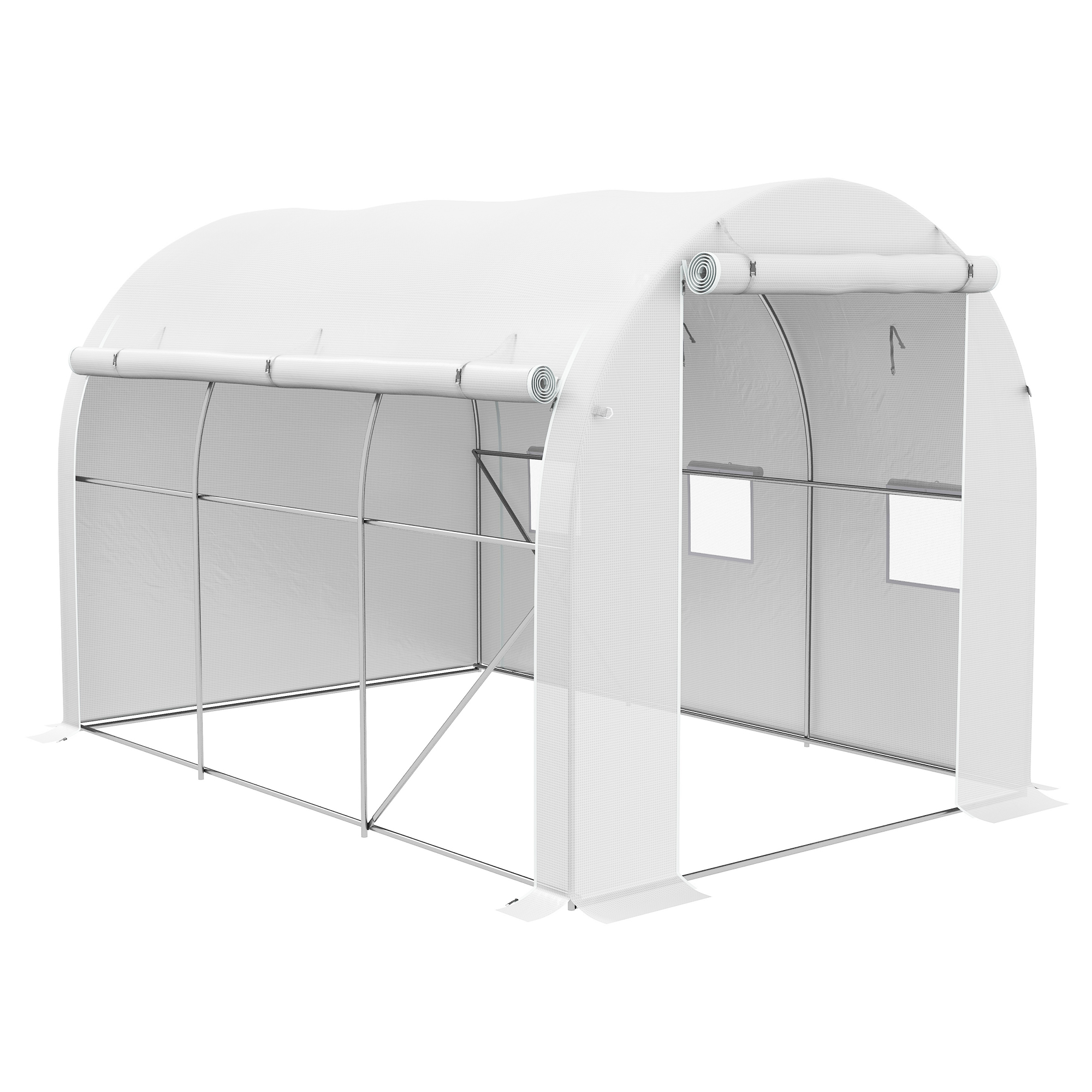 Garden Greenhouse - Steel Frame Polytunnel Greenhouse 296cm White 296cm - Life Essentials