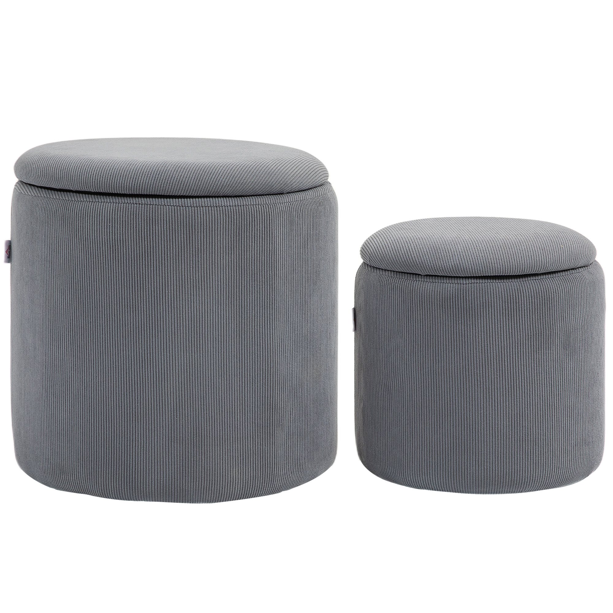 HERON Set of Two Corduroy Storage Ottomans - Grey - Life Essentials