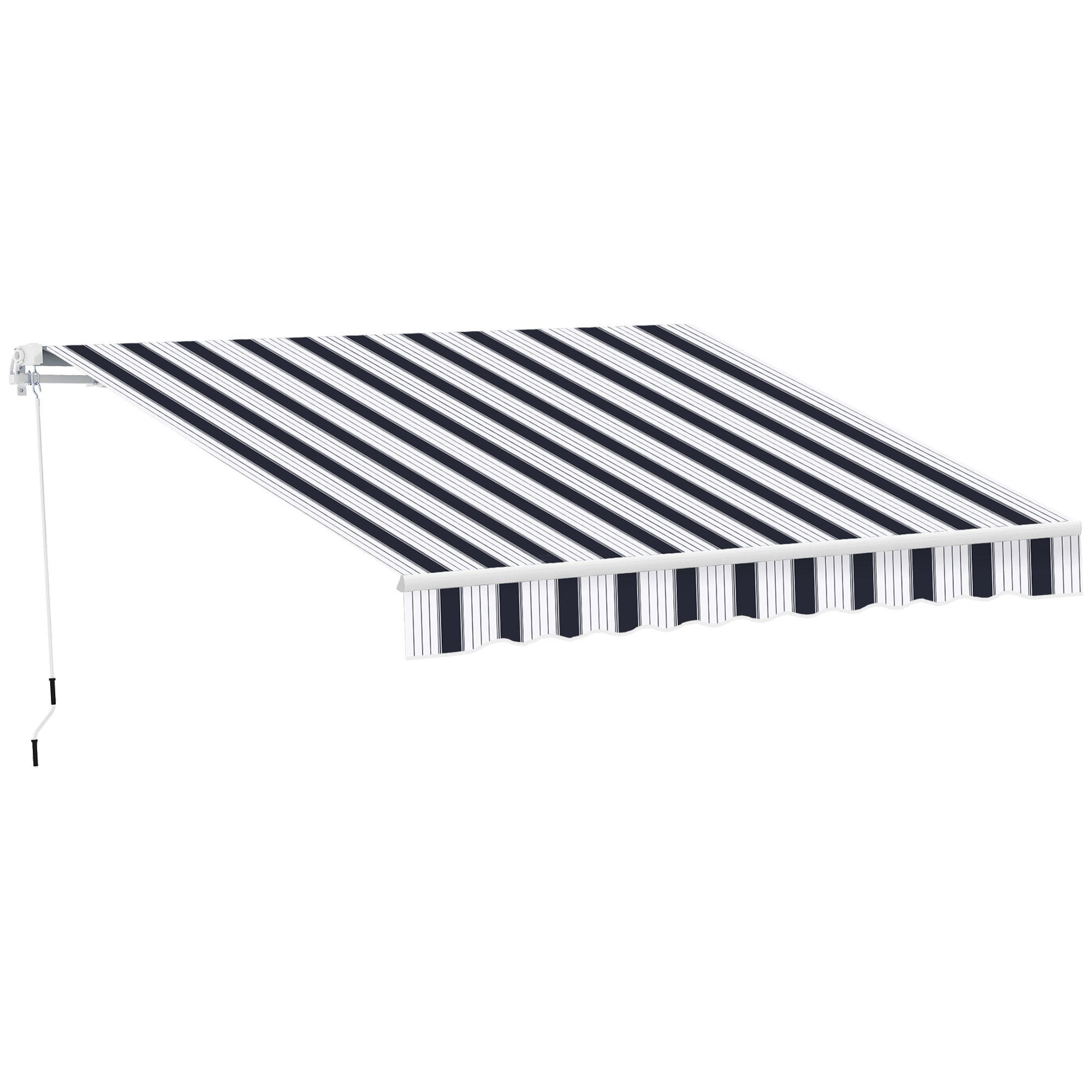 2.5m x 2m Garden Patio Manual Awning Canopy Sun Shade Shelter Retractable with Winding Handle Blue White - Life Essentials