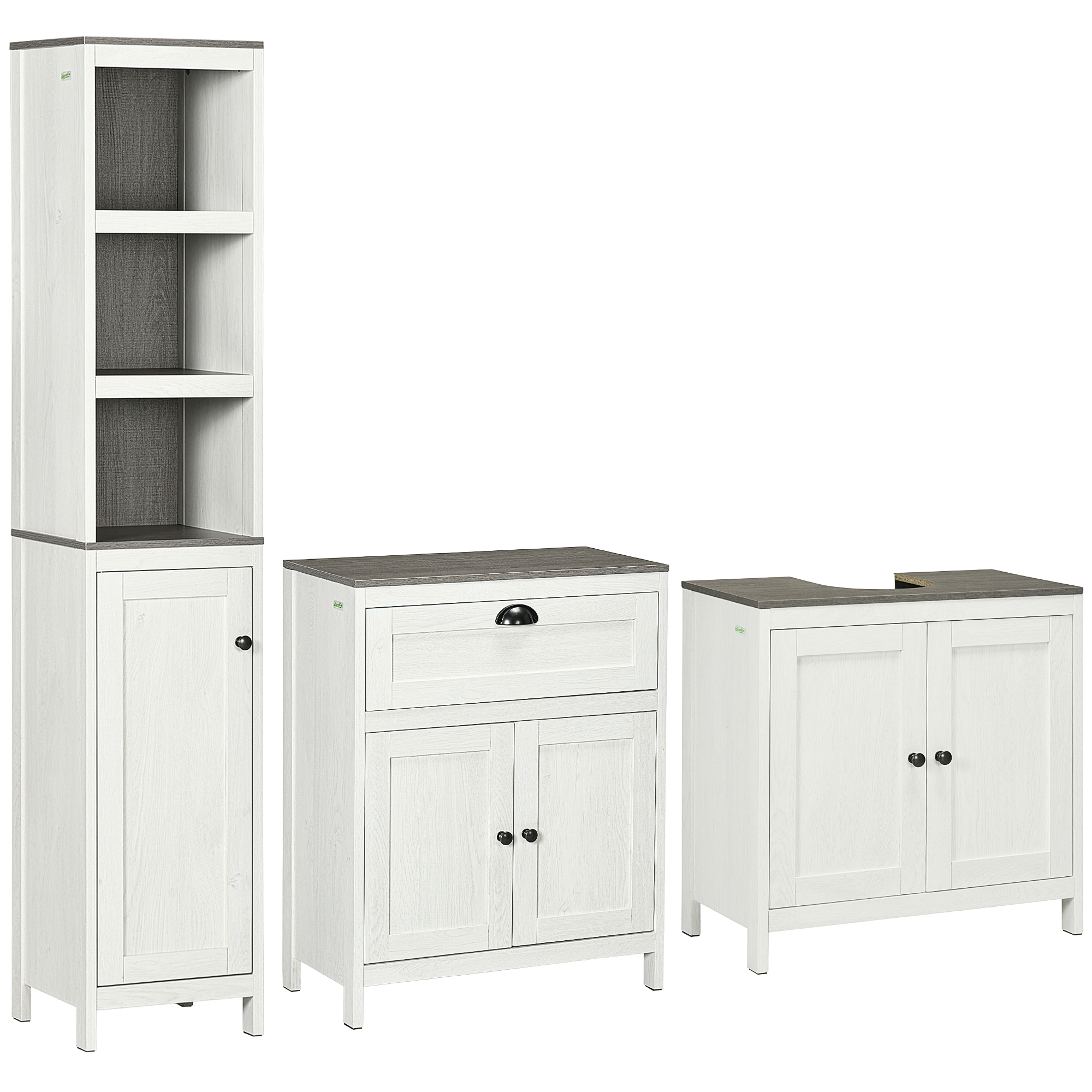 KANSAS Bathroom Furniture Set with Adjustable Shelves, 6-Tier Tall Bathroom Storage Cabinet -White - Life Essentials