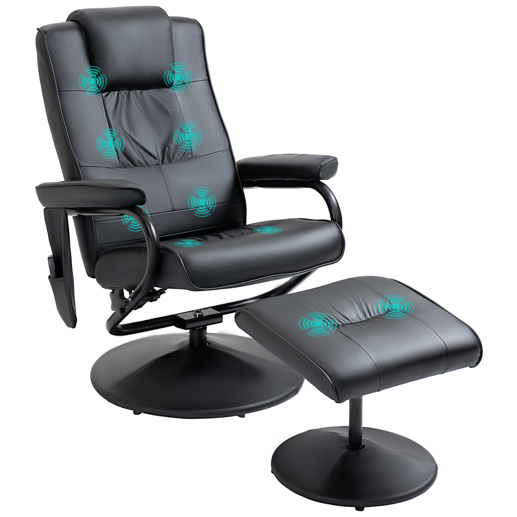 Manual Sofa Reclining Armchair PU Leather Massage Recliner Chair and Ottoman, Black - Life Essentials