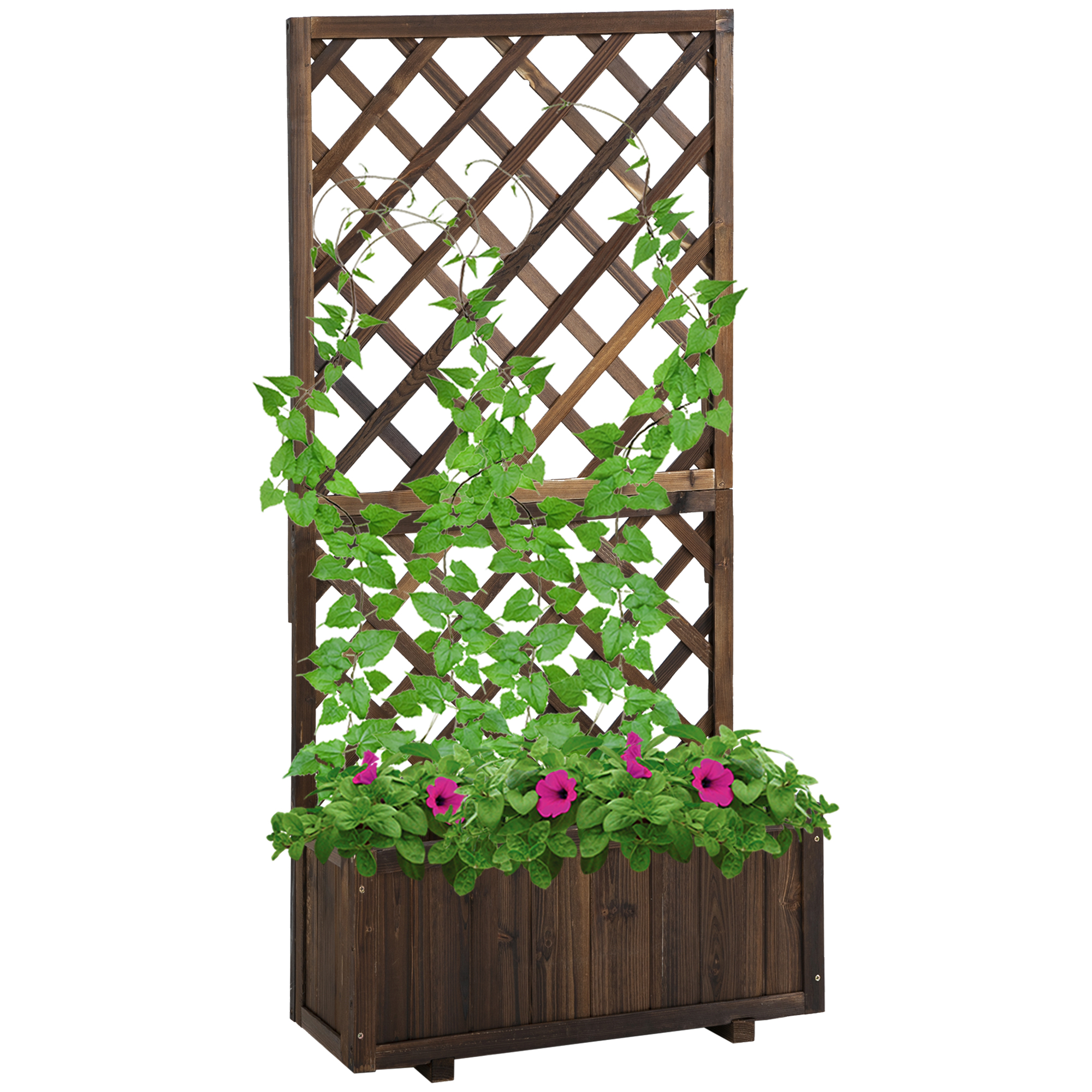 Garden Wooden Pine Trough Planter with Topped Trellis Climbing Plants Flower Raised Bed - Life Essentials