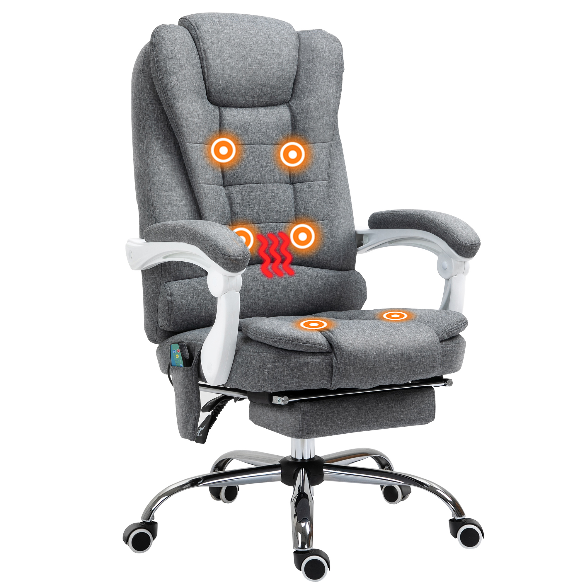 Vinsetto Heated 6 Points Vibration Massage Executive Office Chair, Adjustable Swivel Ergonomic High Back Desk Chair Recliner w/ Footrest, Grey - Life 