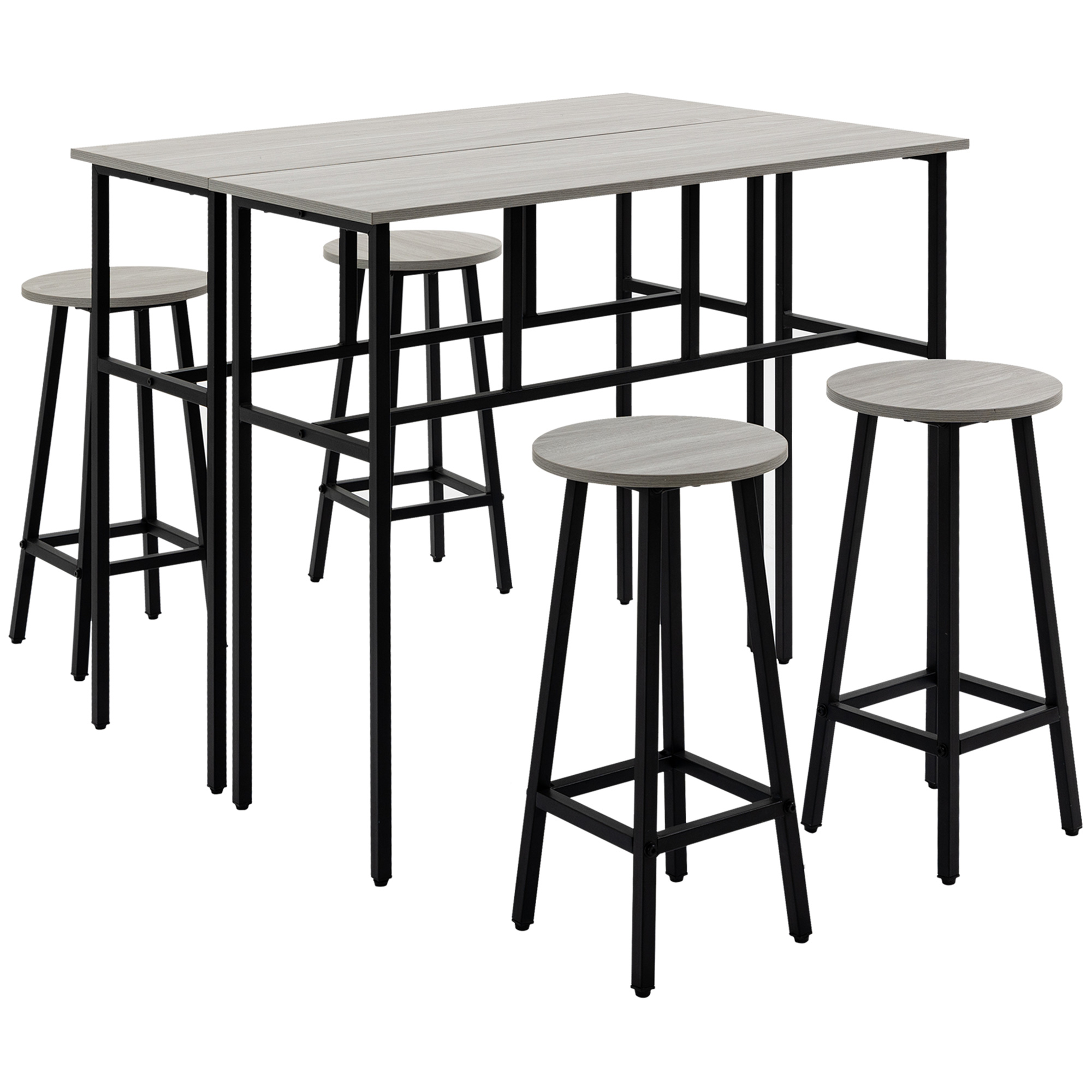 6-Piece Bar Table Set, 2 Breakfast Tables with 4 Stools, Counter Height Dining Tables & Chairs for Kitchen, Living Room, Grey - Life Essentials