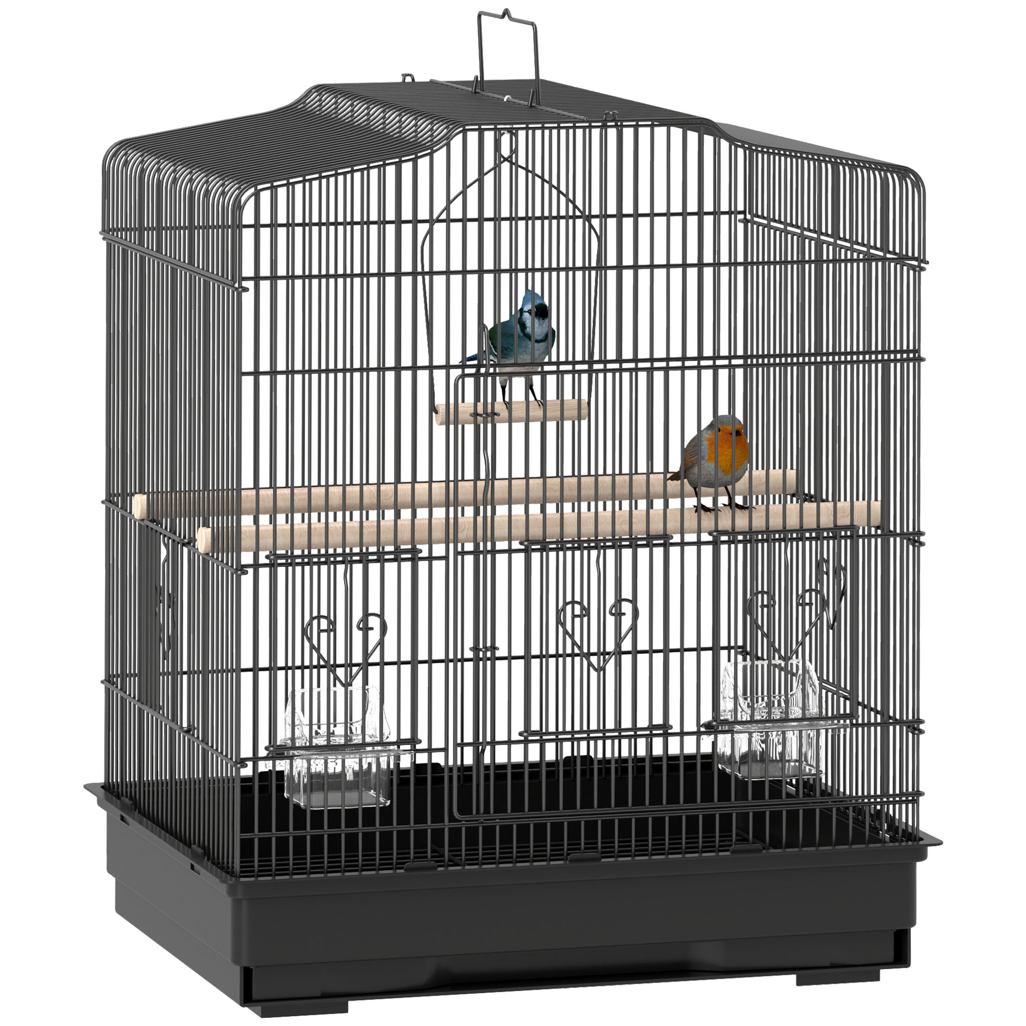PAWSTER Large Metal Bird Cage with Perches, Food Bowls, Swing for Budgie, Parakeet, 46.5 x 36 x 59cm, Black - Life Essentials