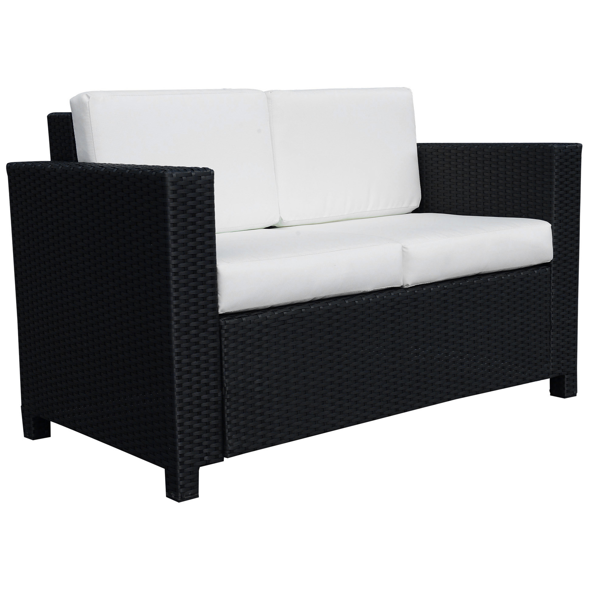 SUNVISTA 2 Seater Garden Furniture, Rattan Sofa with Soft Padded Cushion and Armrests, Wicker Garden Loveseat for Patio, Black - Life Essentials