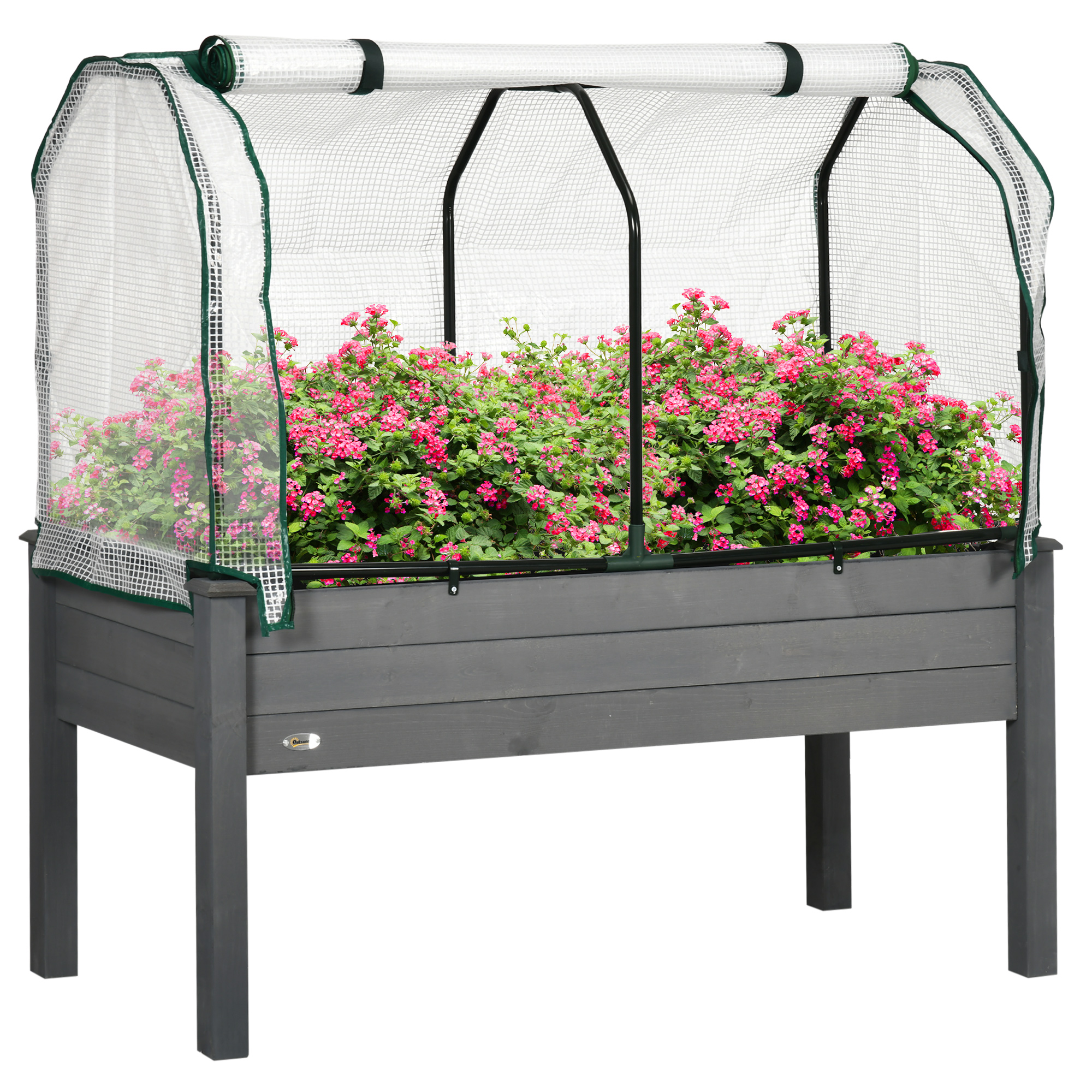 SUNVISTA Raised Garden Bed Outdoor Elevated Wood Planter Box w/ PE Cover, Dark Grey - Life Essentials