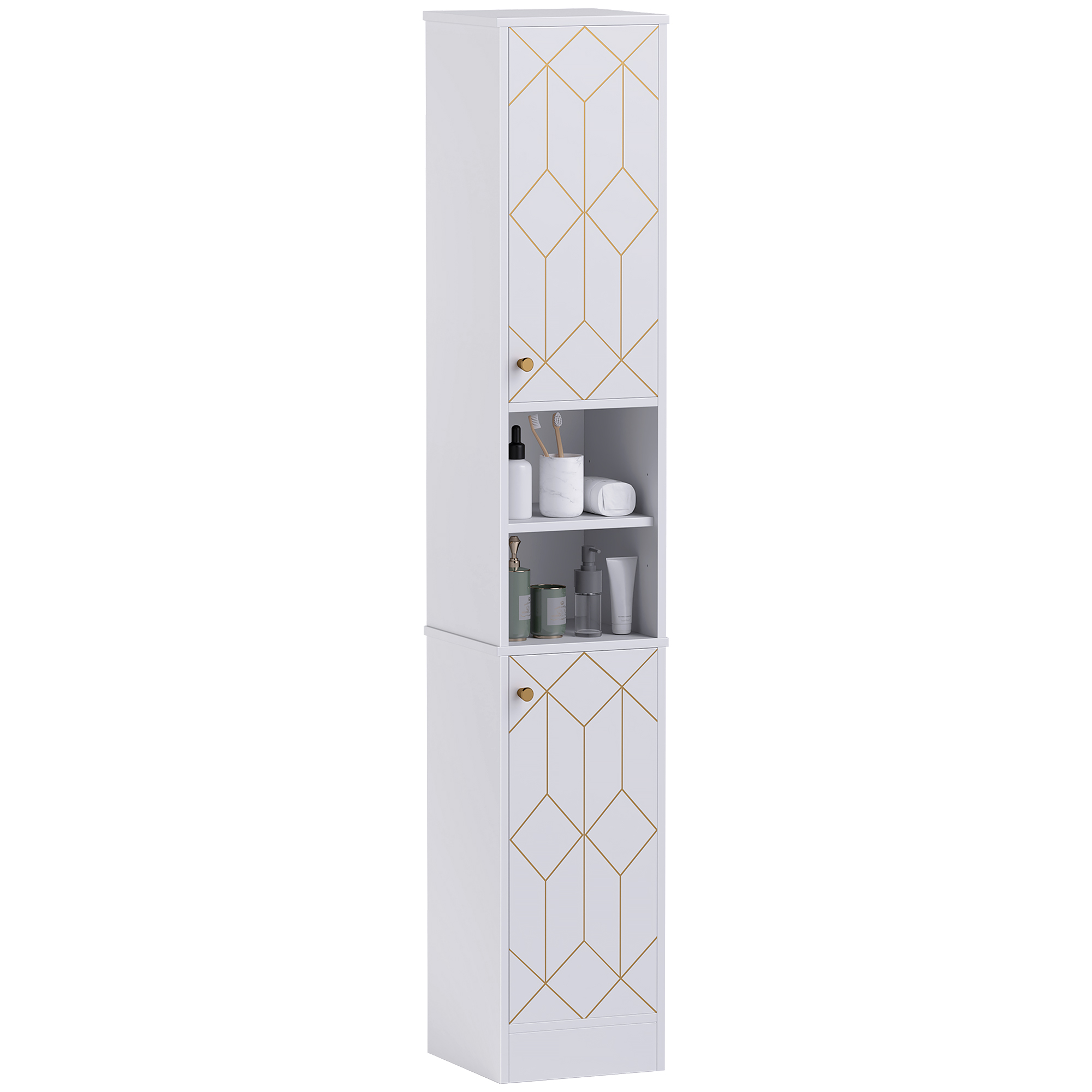 HERON Tall Bathroom Storage Cabinet with Doors, Slim Bathroom Storage Unit with Adjustable Shelves, Freestanding Bathroom Storage Unit, White - Life 
