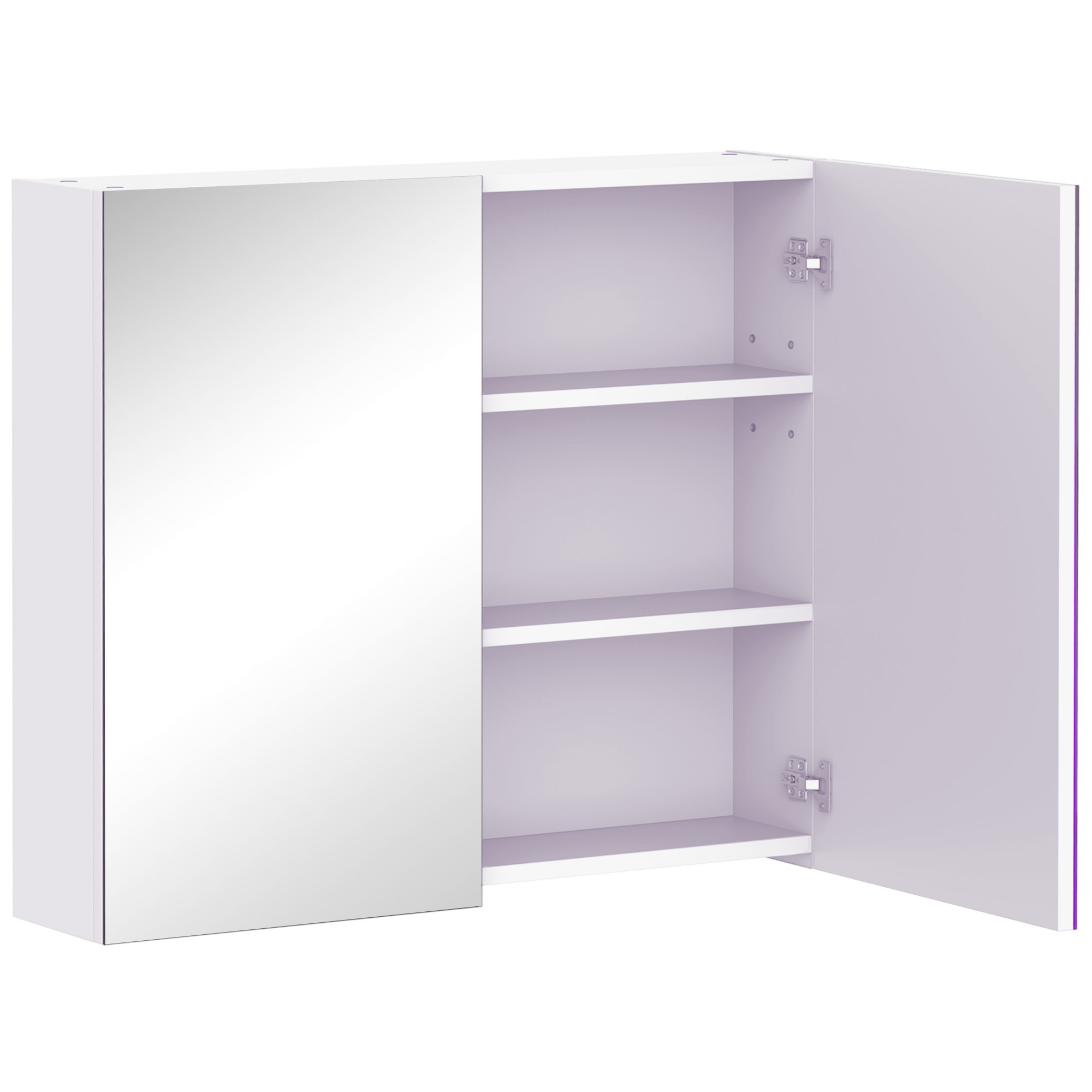 Bathroom Mirror Storage Cabinet Wall Mounted Double Doors Cupboard with Adjustable Shelf 60H x 70W x 15Dcm - White - Life Essentials