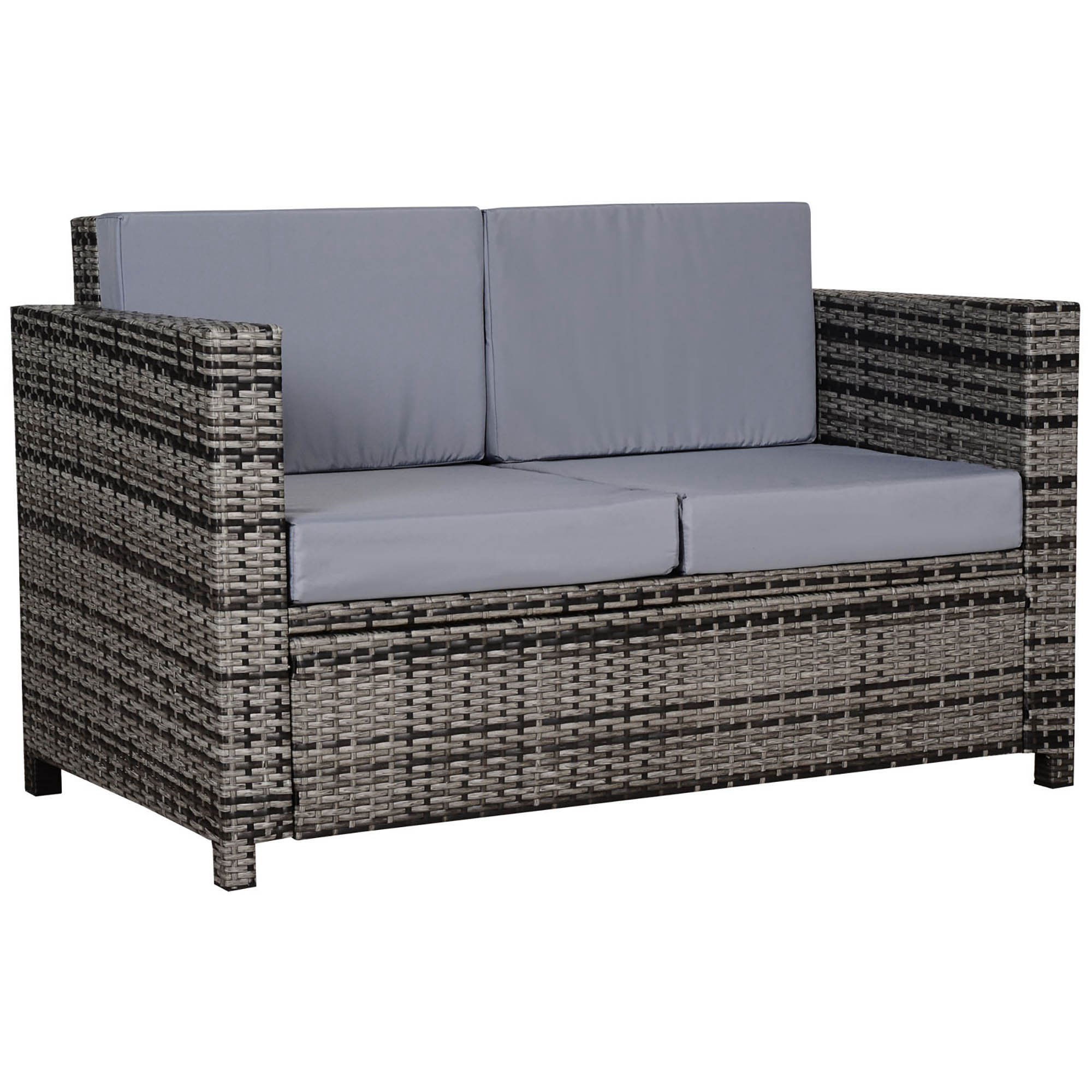 SUNVISTA 2 Seater Garden Furniture, Rattan Sofa with Soft Padded Cushion and Armrests, Wicker Garden Loveseat for Patio, Mixed Grey - Life Essentials