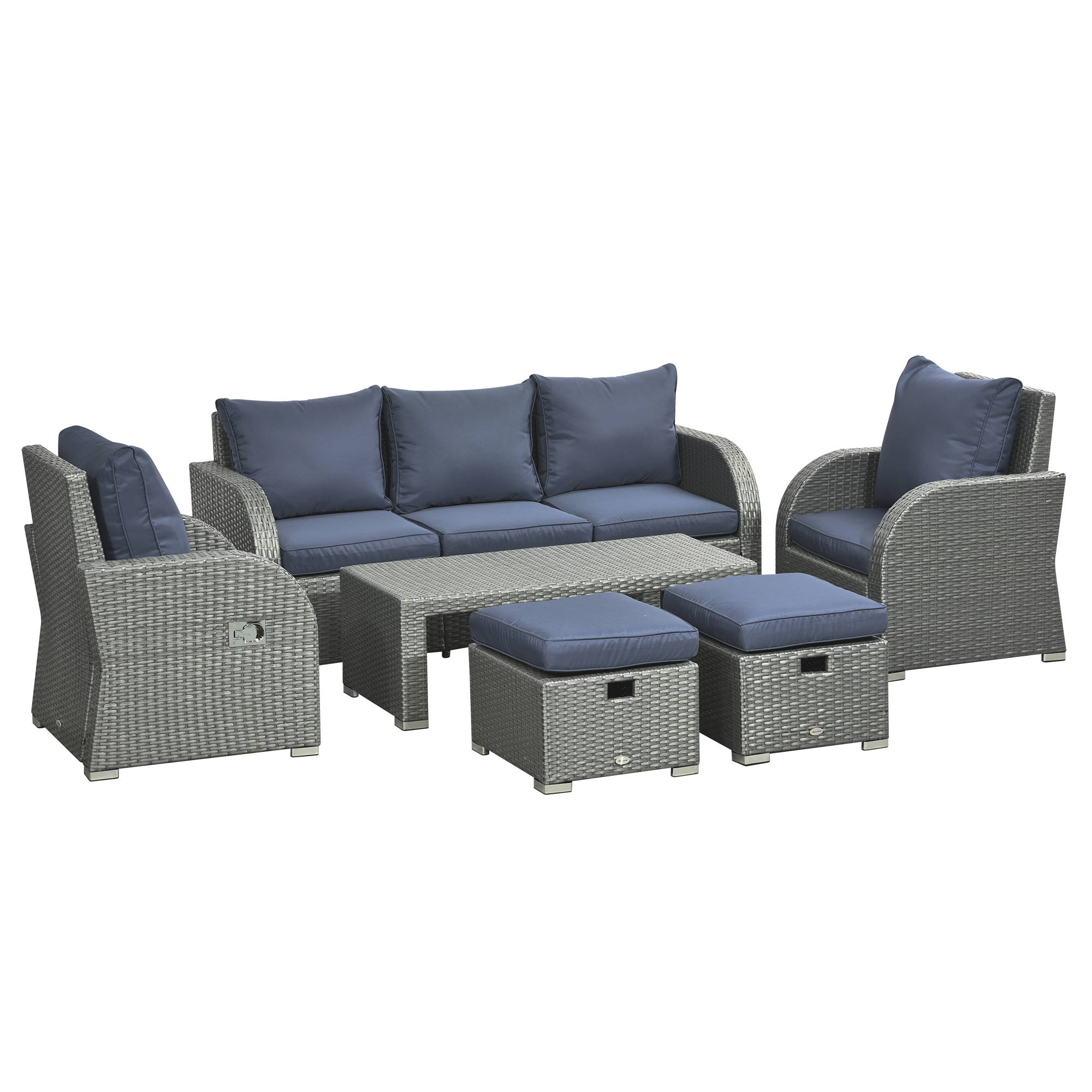 6pc Outdoor Rattan Wicker Furniture Set with 3-Seat Sofa, 2 Single Sofas, 2 Footstools and Coffee Table - Life Essentials