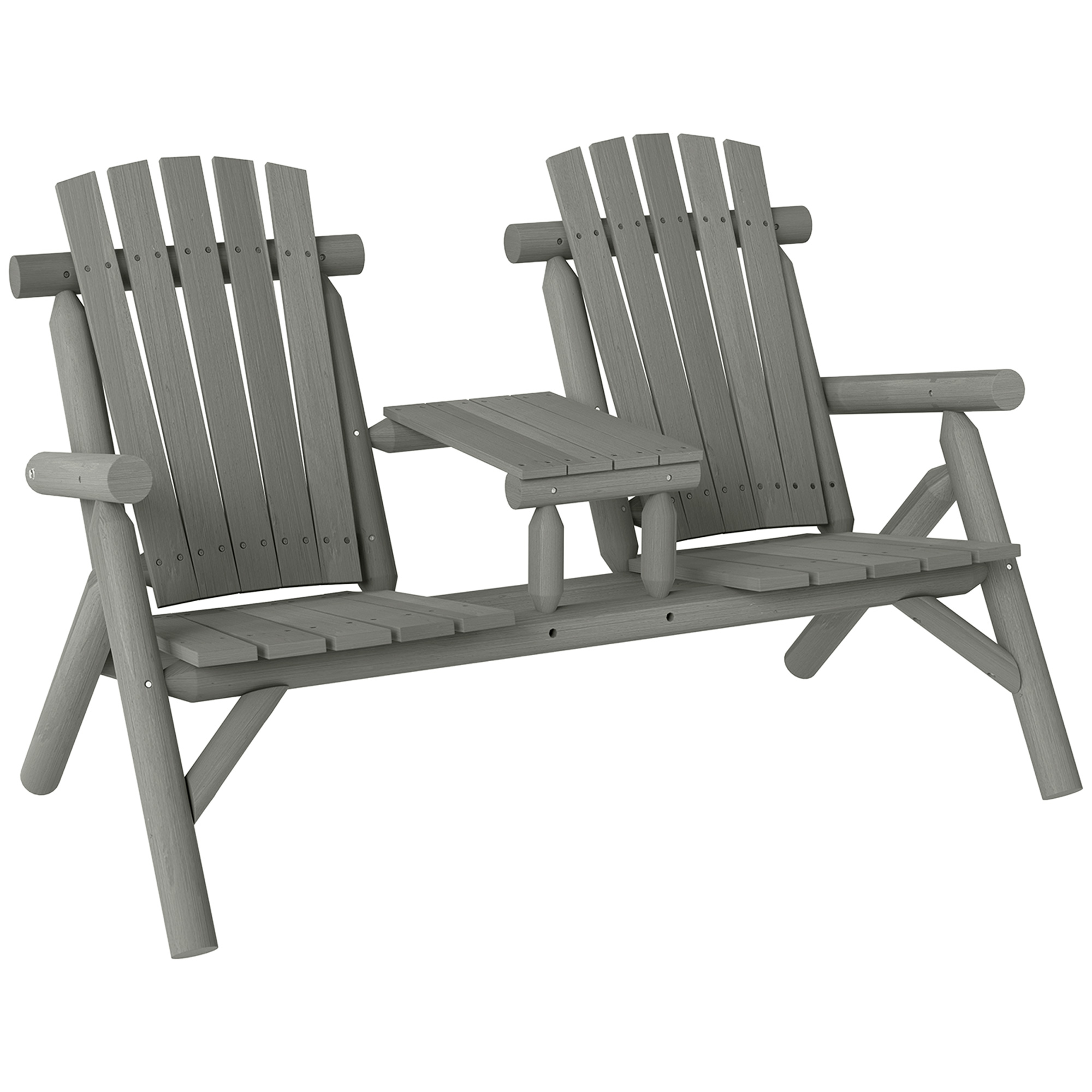 SUNVISTA Wood Patio Chair Bench 2 Seats w/ Centre Coffee Table, Garden Bench, Grey - Life Essentials