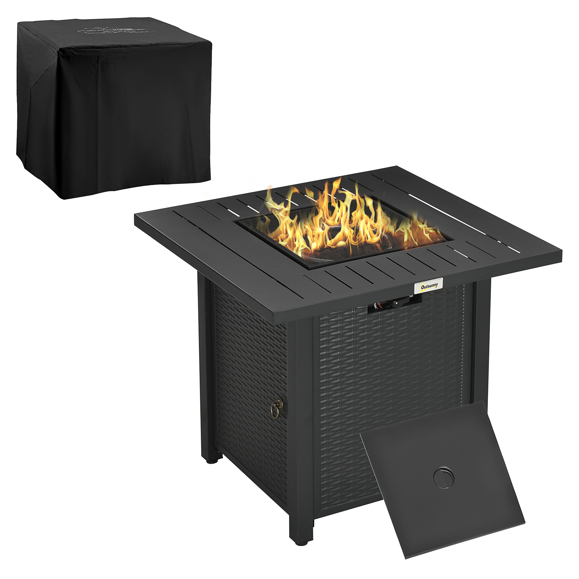 Rattan-style Propane Gas Fire Pit Table with 50,000 BTU Square Smokeless Firepit Heater with Thermocouple - Life Essentials