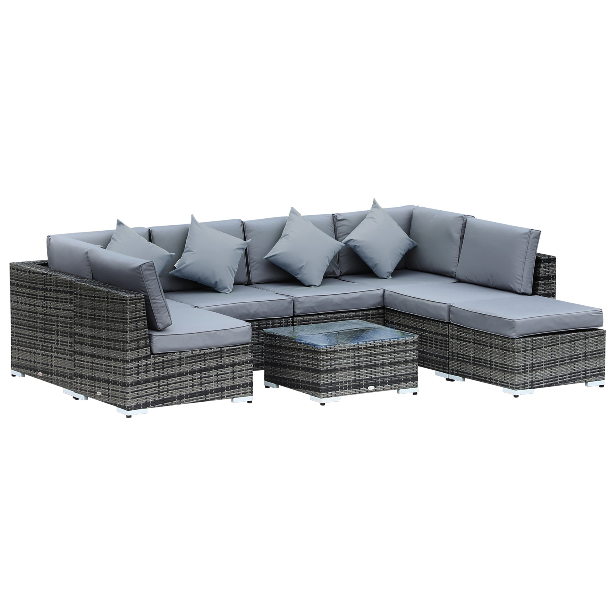 7-Seater Rattan Sofa Garden Furniture Aluminium Outdoor Patio Set Wicker Seater Table - Grey - Life Essentials
