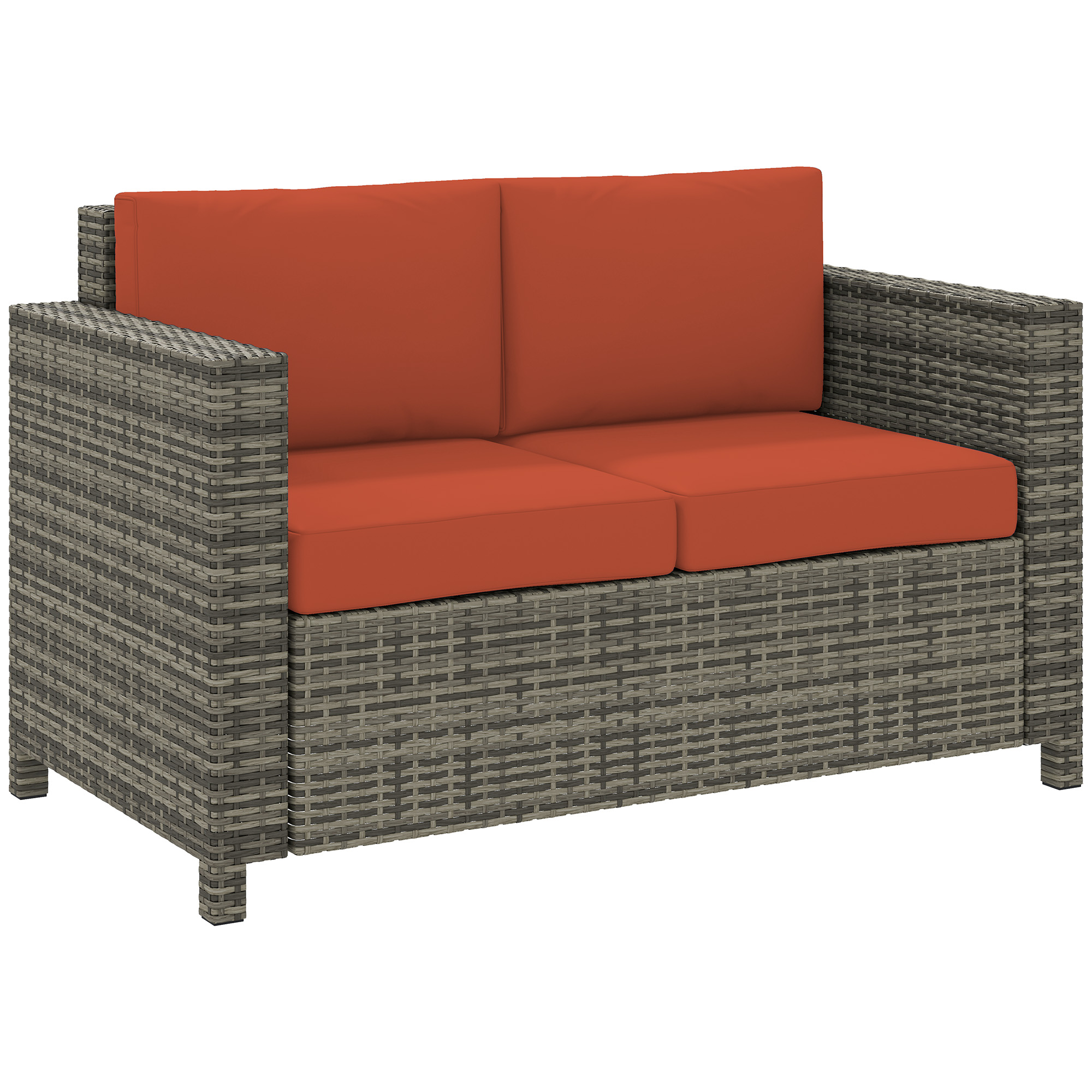 SUNVISTA Rattan Sofa, 2 Seater Garden Furniture with Soft Padded Cushion and Armrests, Wicker Garden Loveseat for Patio, Grey - Life Essentials