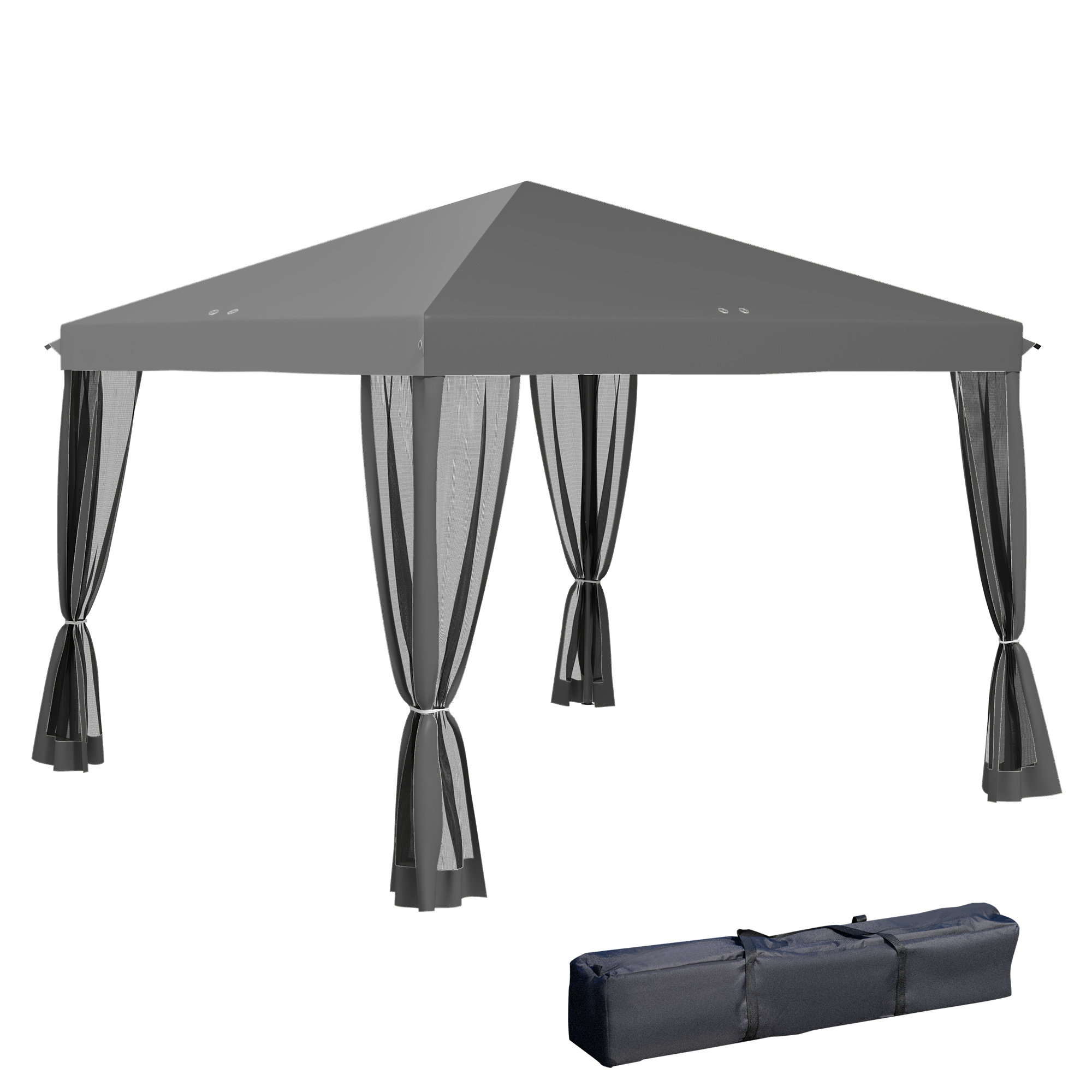 3 x 3 m Pop Up Gazebo, Garden Tent with Removable Mesh Sidewall Netting, Carry Bag for Backyard Patio Outdoor Light Grey - Life Essentials