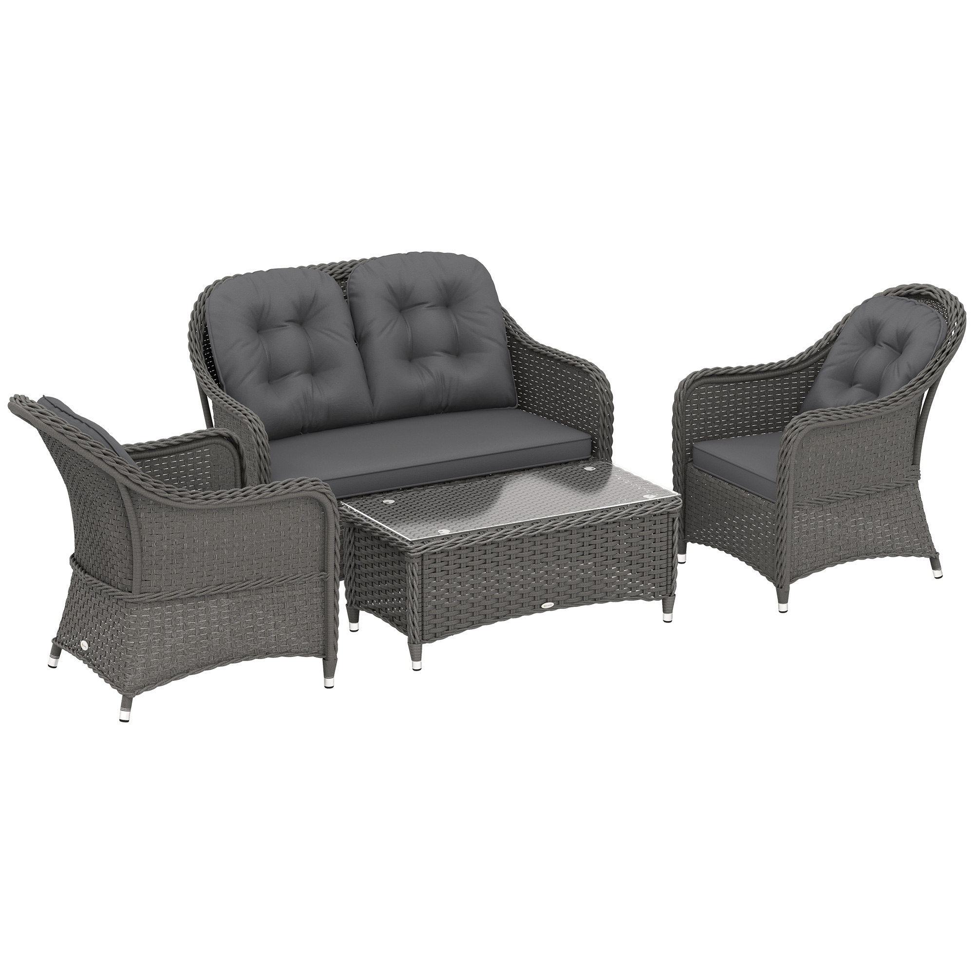 SUNVISTA Four-Piece Rattan Sofa Set, with Glass-Top Table - Light Grey - Life Essentials