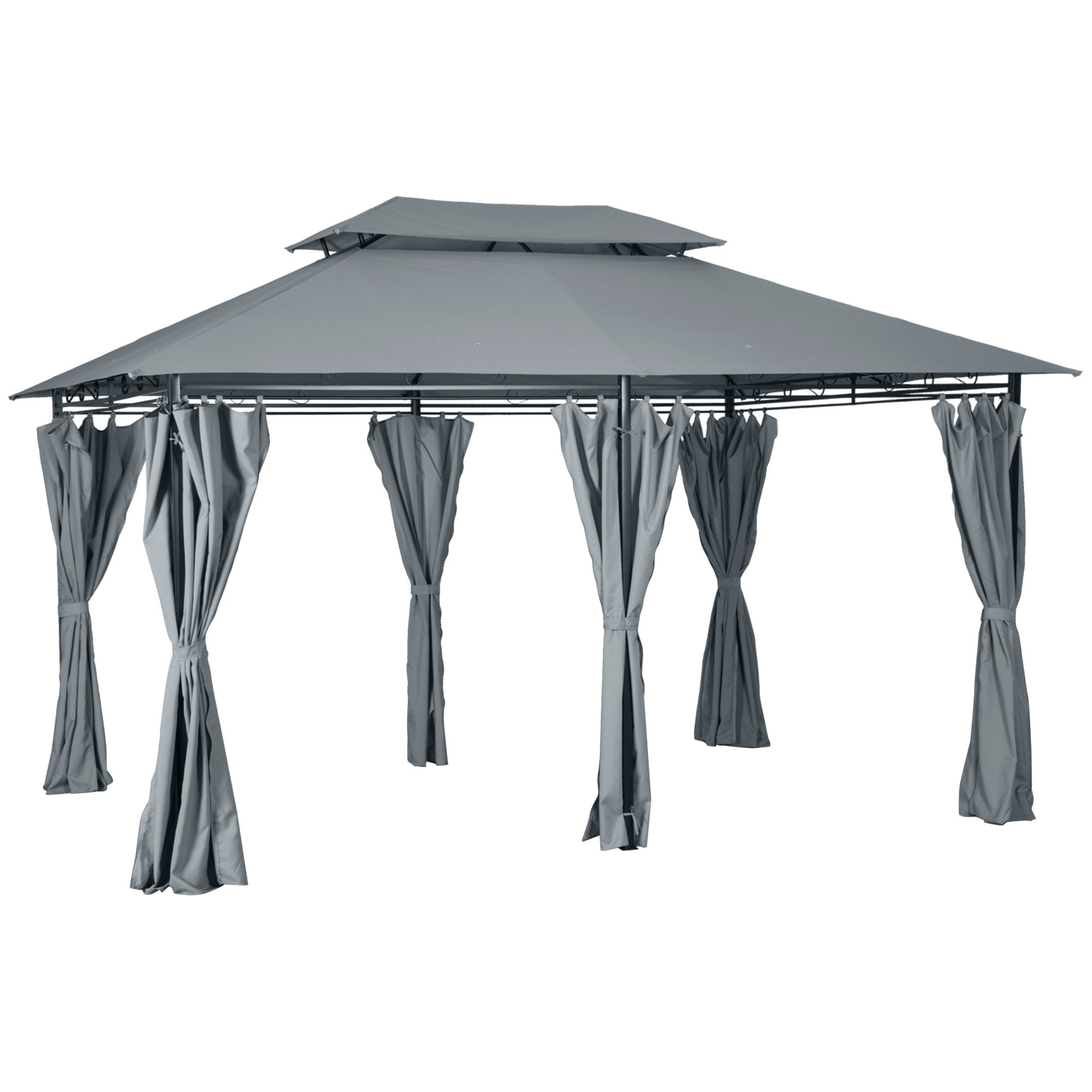10x13ft Outdoor 2 Tier Steel Frame Gazebo with Curtains Outdoor Backyard Black and Grey - Life Essentials