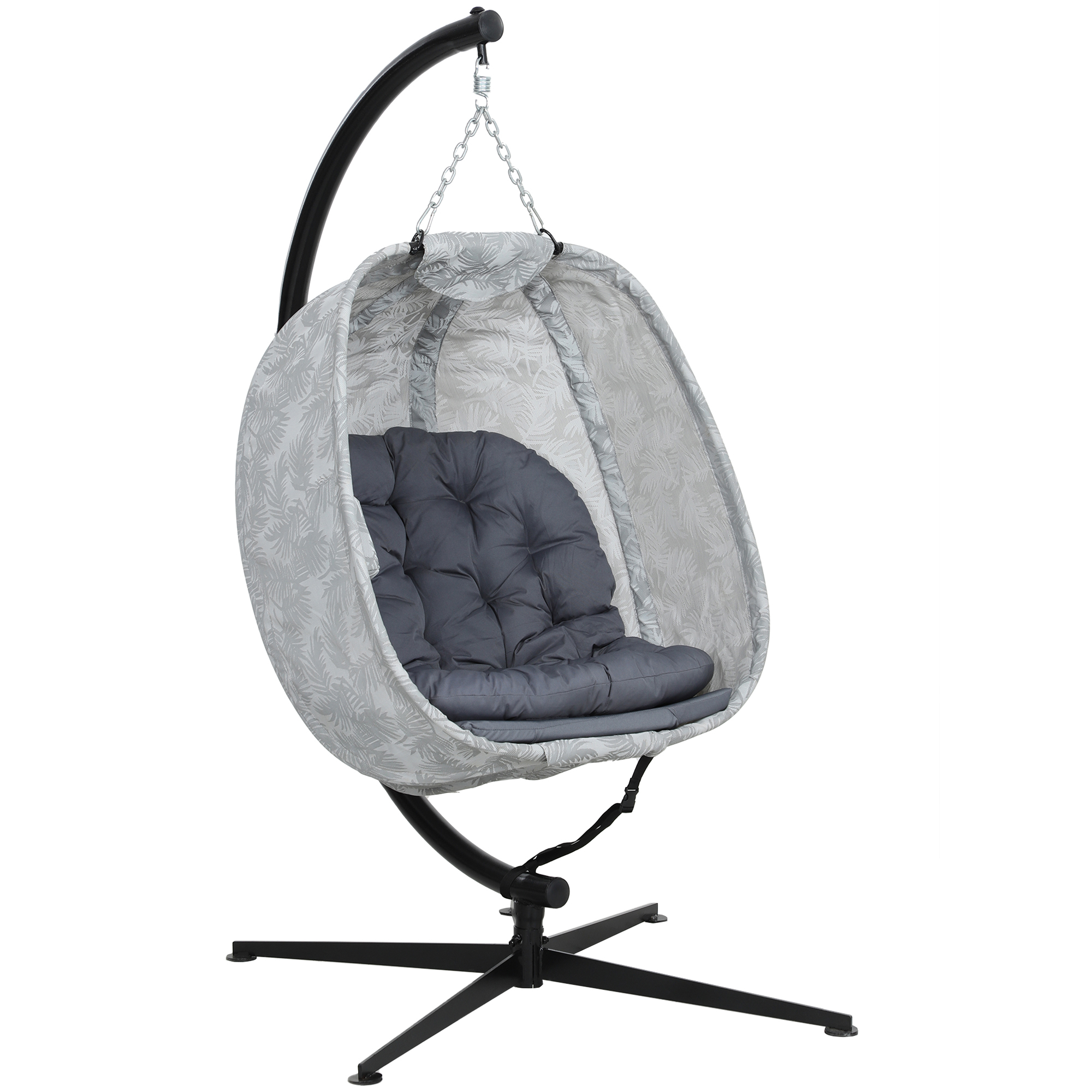 SUNVISTA Hanging Egg Chair Outdoor Indoor Garden Swing Chair with Folding Basket, Garden Hanging Chair with Stand, Thickened Cushion, Grey - Life 