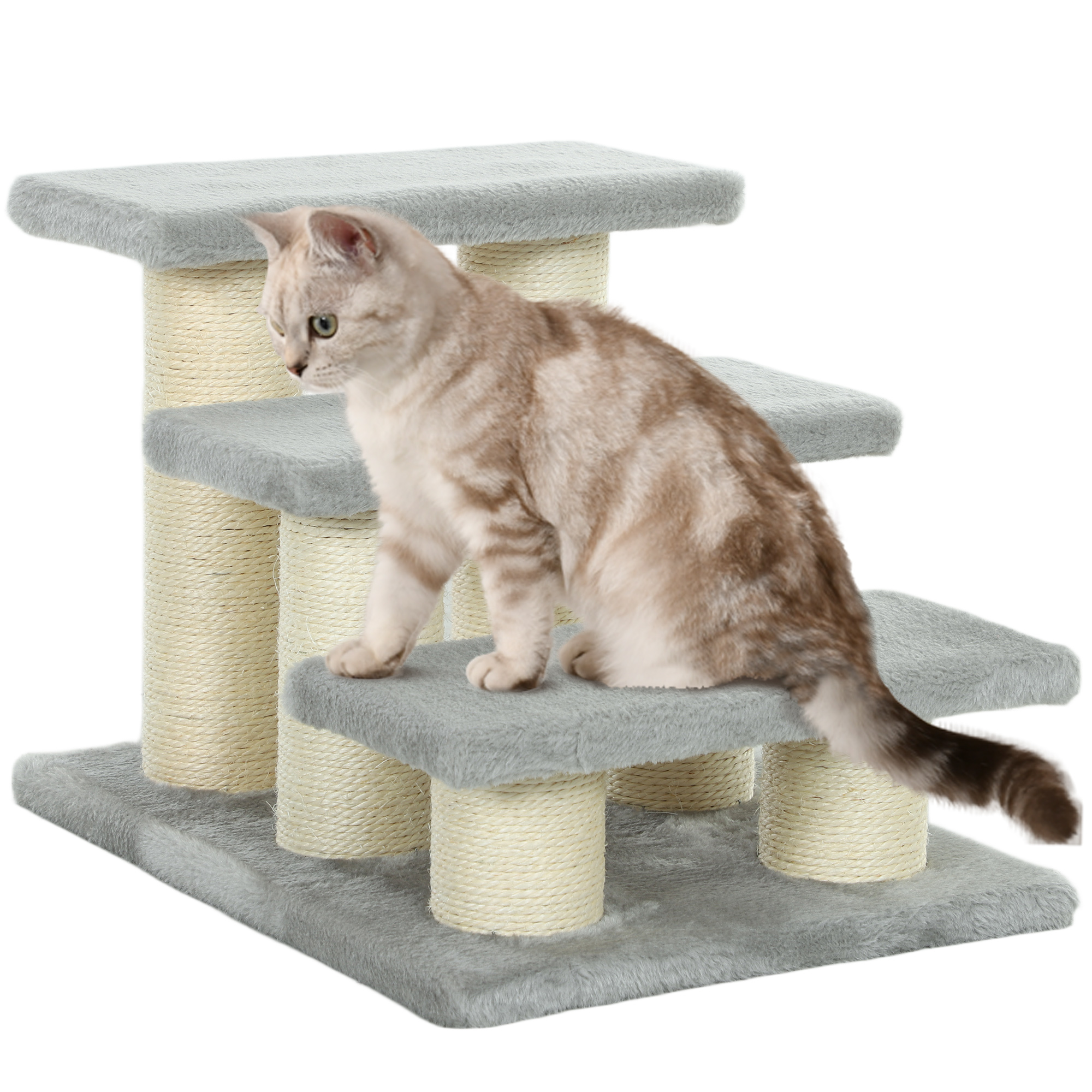 PAWSTER Pet Stairs 3-step Pet Ladder Cat dog Stairs Climb Ladder Cat Tree, Grey - Life Essentials