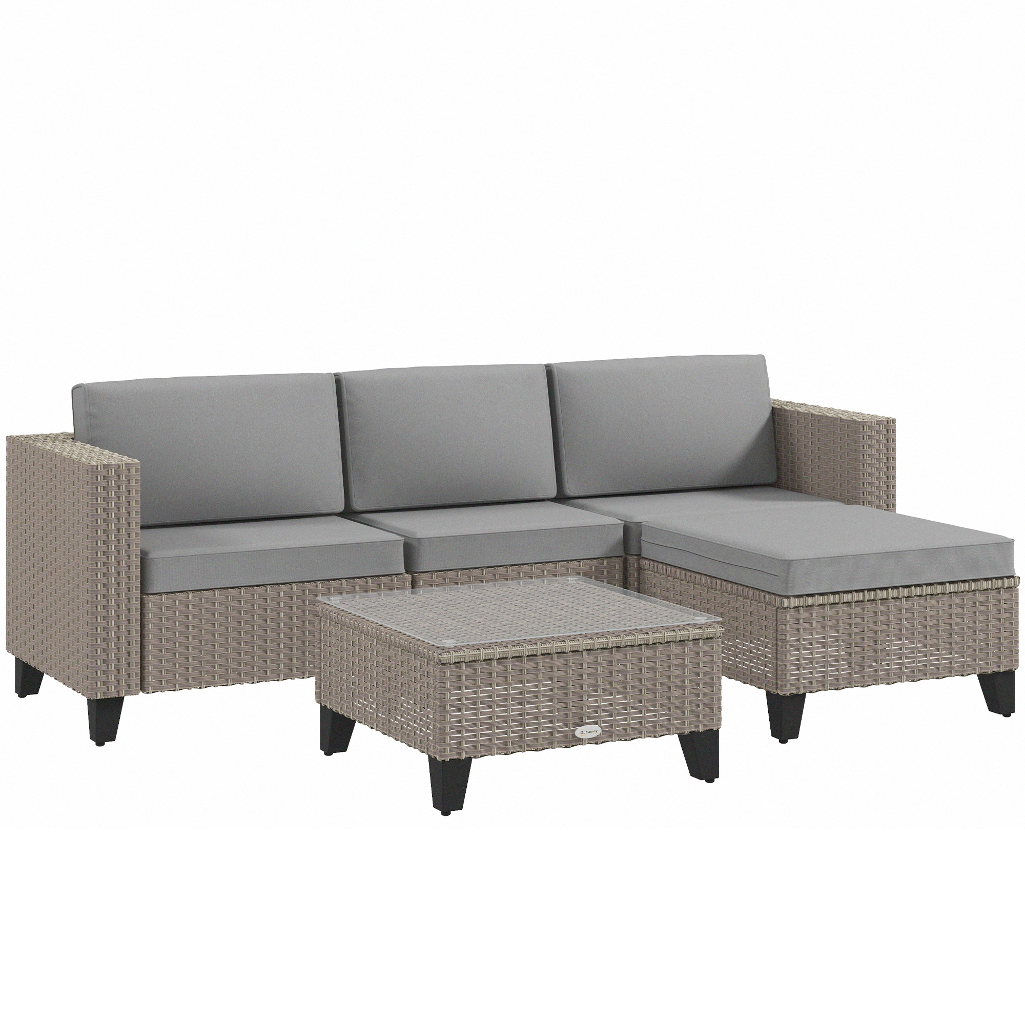 5-Piece Rattan Patio Furniture Set with Corner Sofa, Footstools, Coffee Table, for Poolside, Brown - Life Essentials