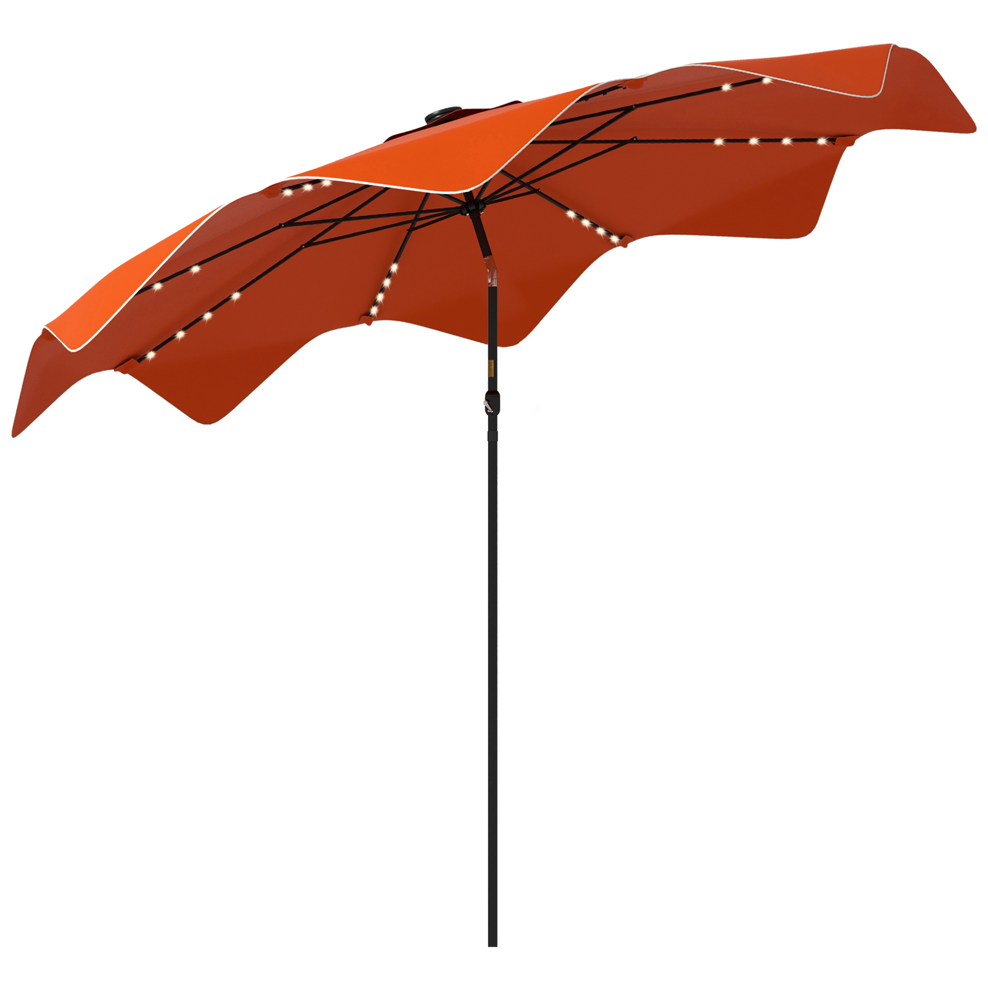Solar Patio Umbrella with LED and Tilt, Outdoor Market Table Umbrella Parasol with Crank, 3 x 3 (m), Orange - Life Essentials