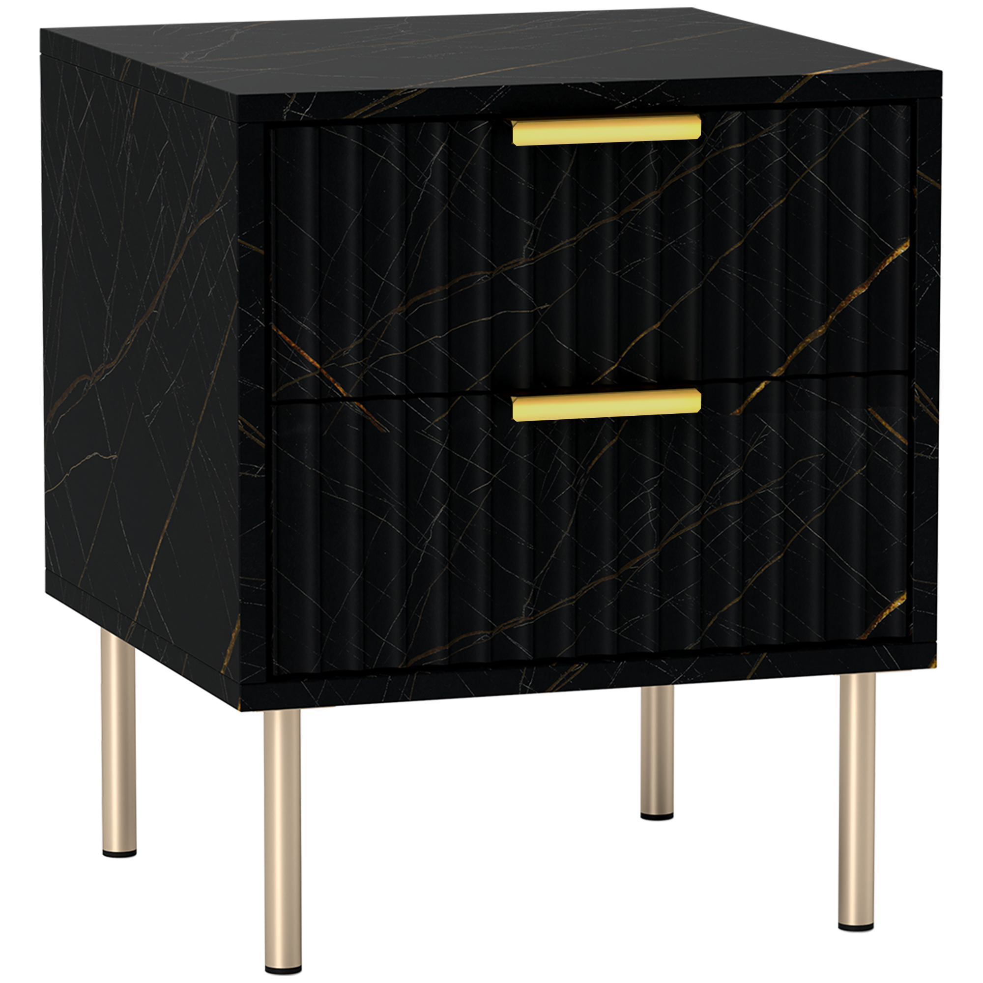 HERON Elegant Two-Drawer Bedside Table - Black - Life Essentials