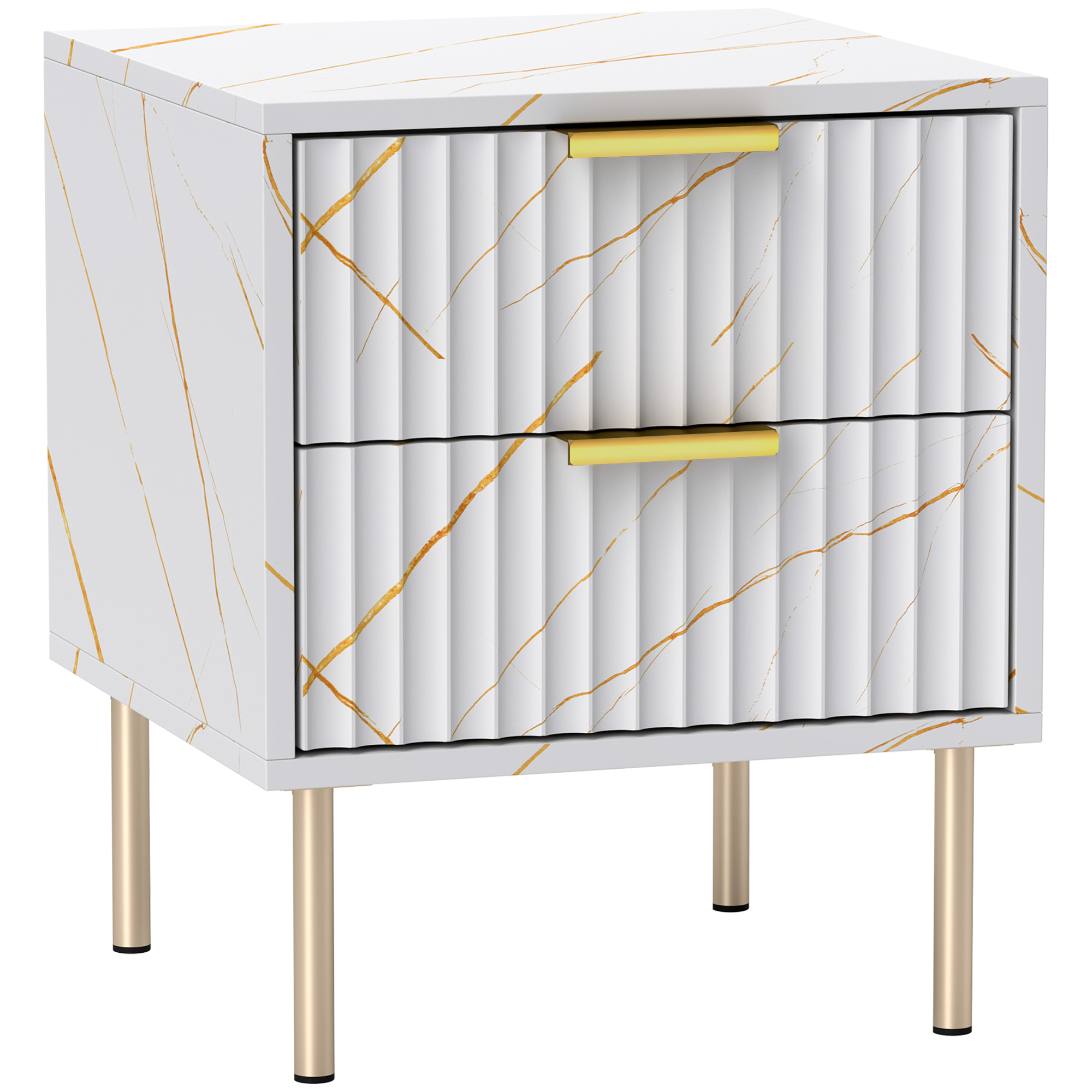 HERON Elegant Two-Drawer Bedside Table - White - Life Essentials
