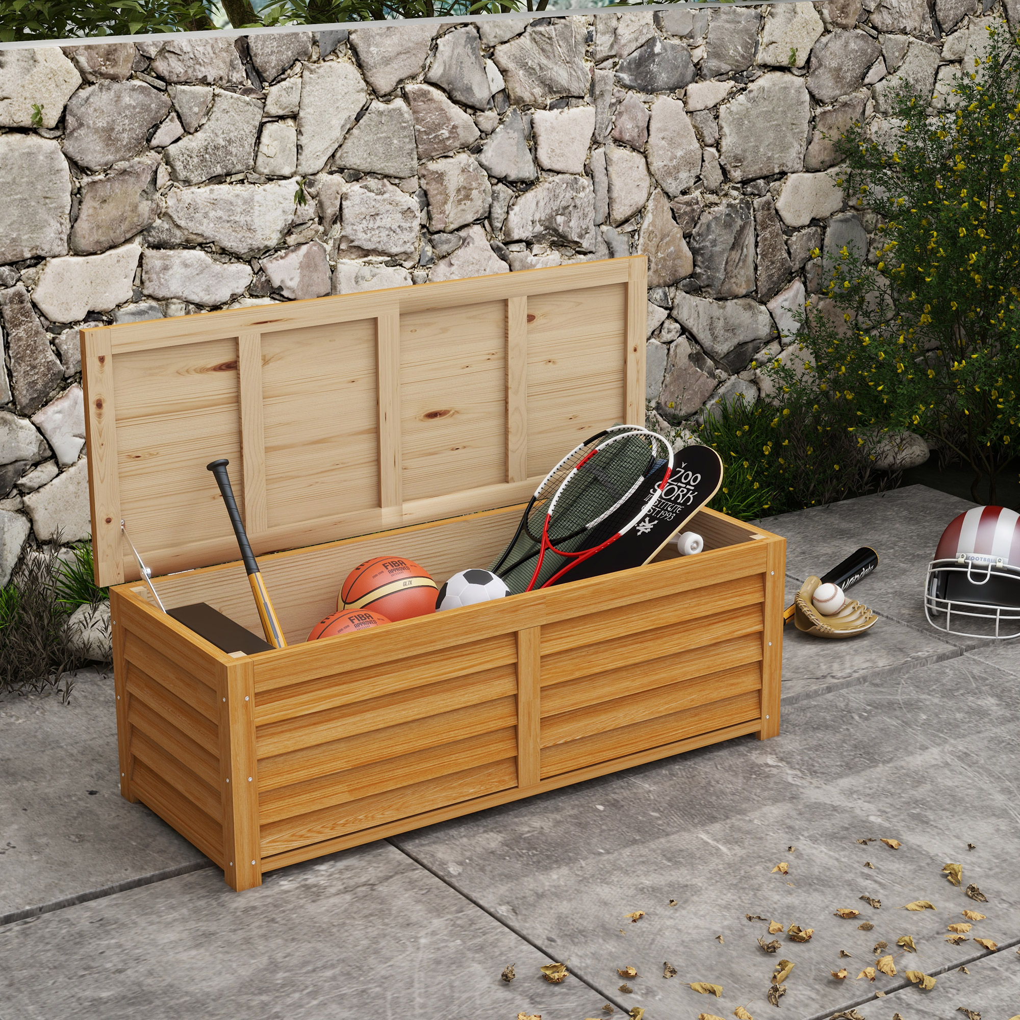 Garden Shed - 292L Wooden Deck Storage Box Brown 130cm - Life Essentials