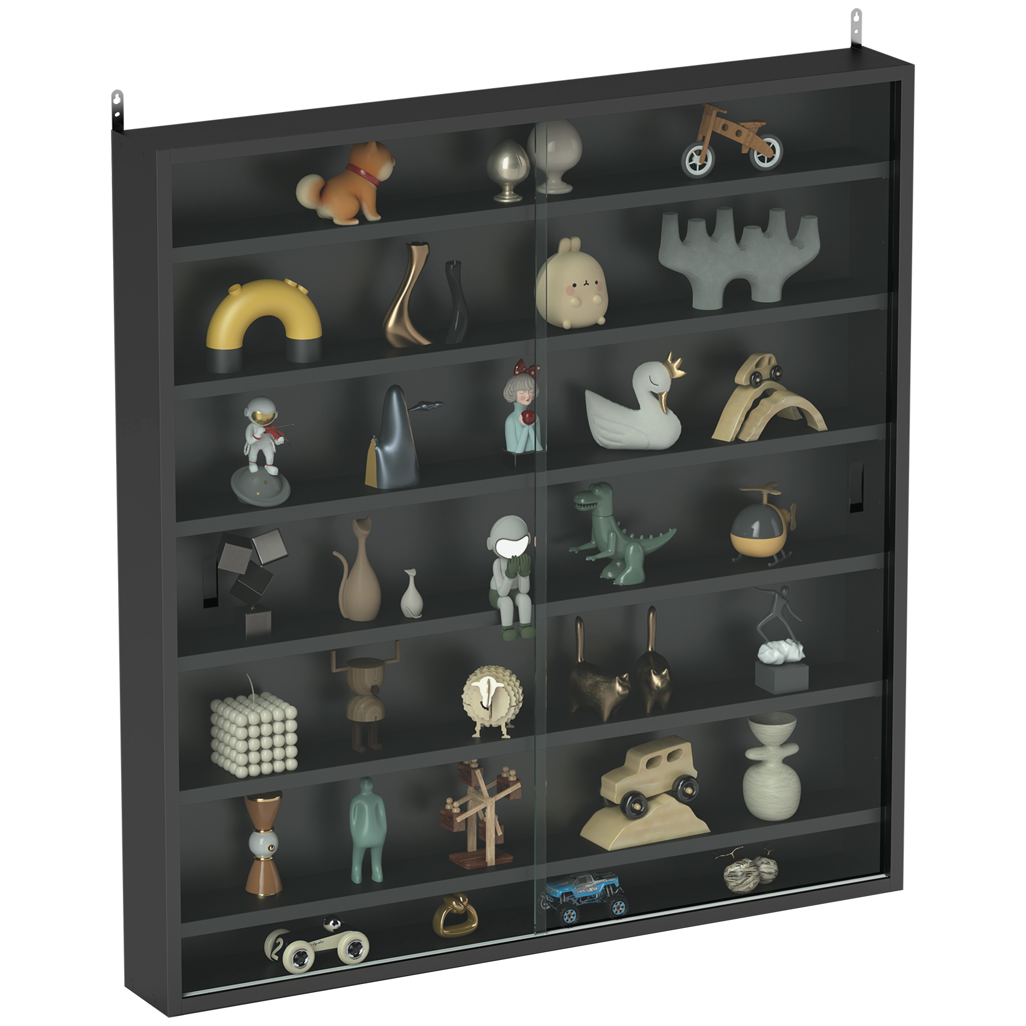 HERON Six Shelf Display Cabinet, with Glass Doors - Black - Life Essentials