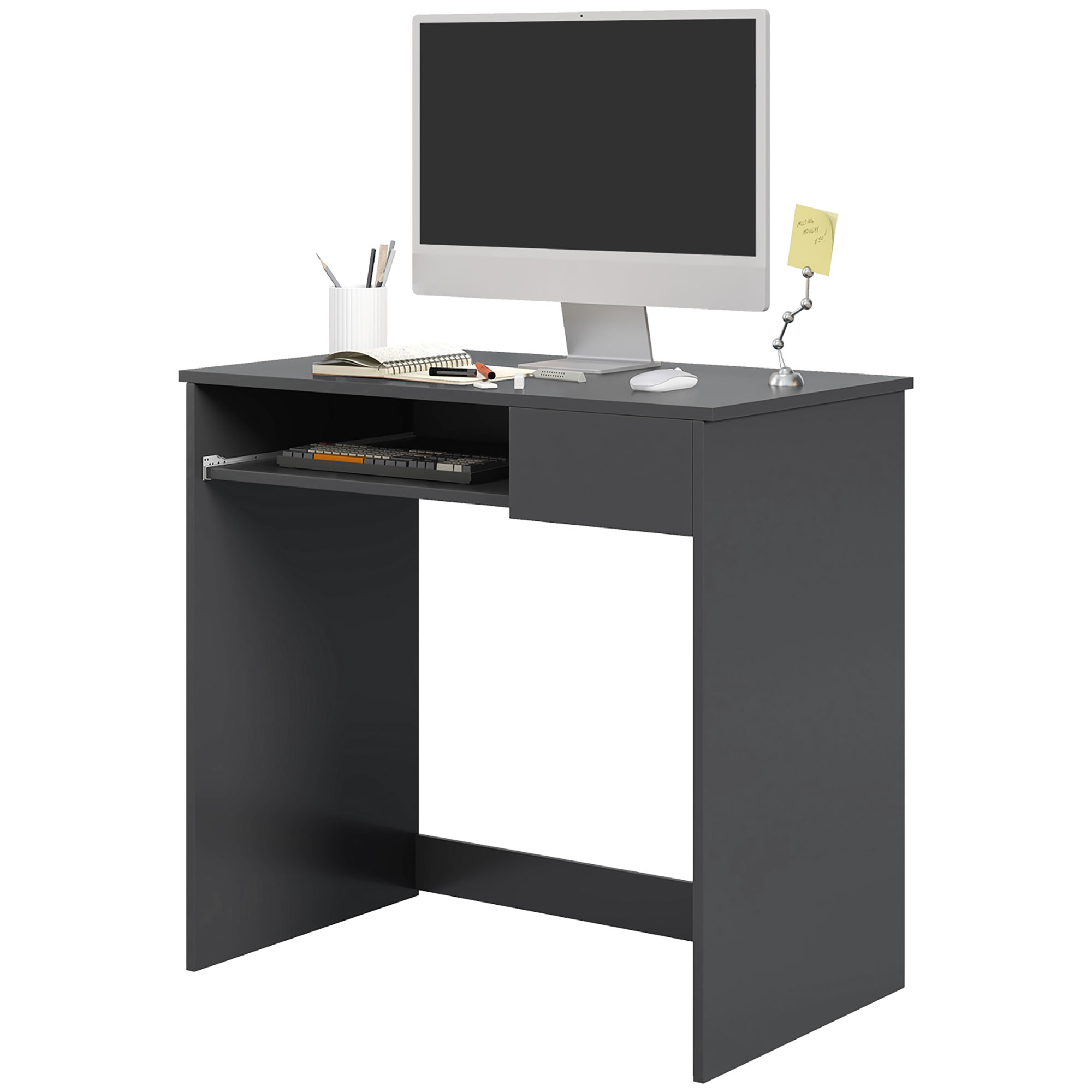 Compact Computer Desk with Keyboard Tray and Drawer, Study Desk, Writing Desk for Home Office, Grey - Life Essentials