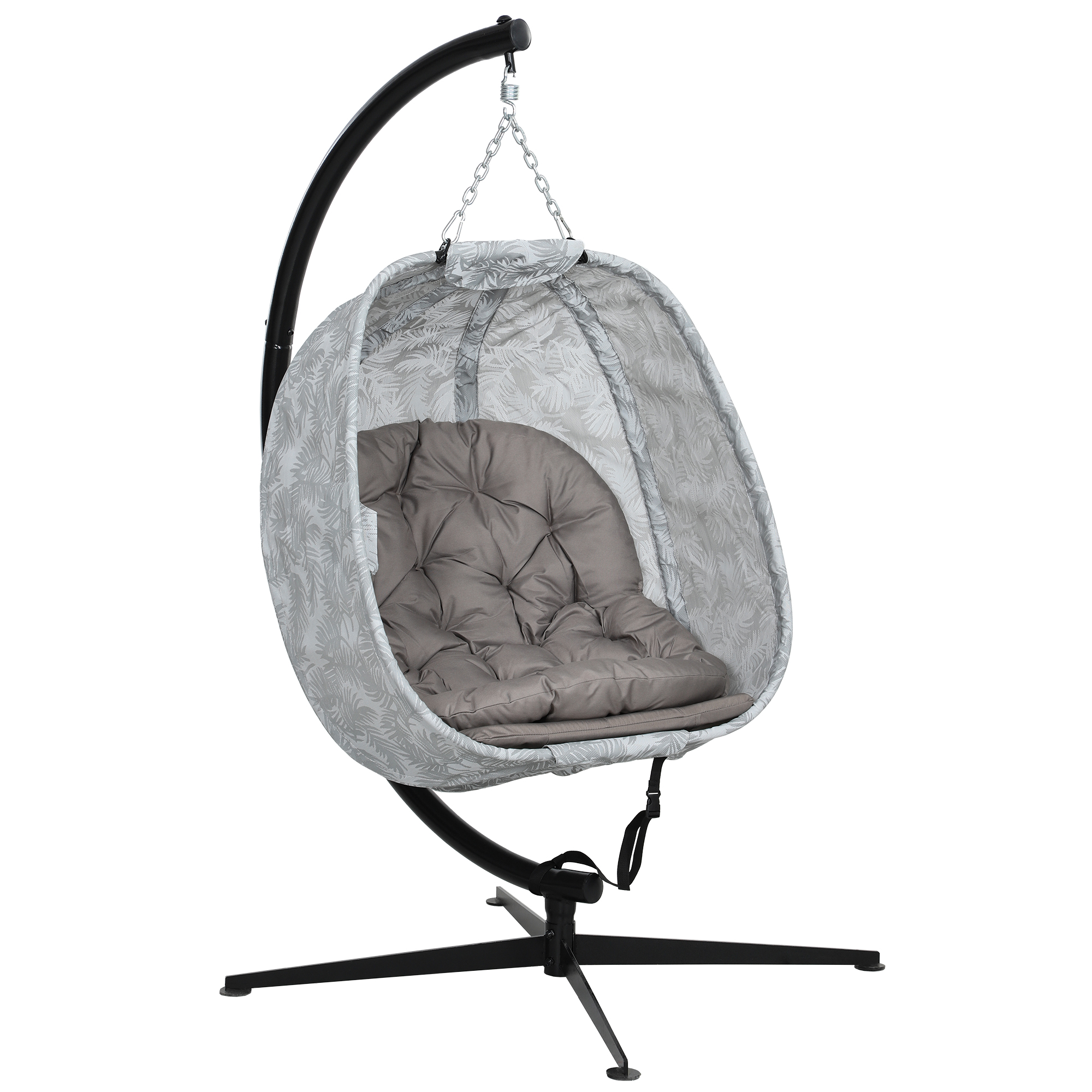 SUNVISTA Hanging Egg Chair Outdoor Indoor Garden Swing Chair with Folding Basket, Garden Hanging Chair with Stand, Thickened Cushion, Grey and Black -