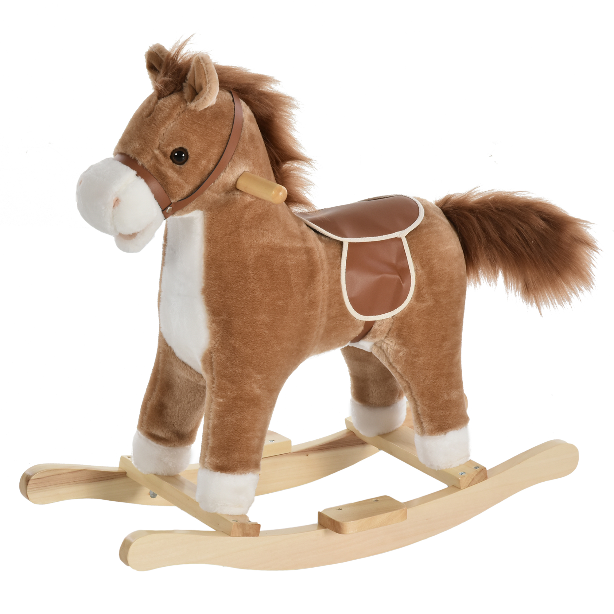 Kids Ride On Plush Rocking Horse w/ Sound Brown - Life Essentials
