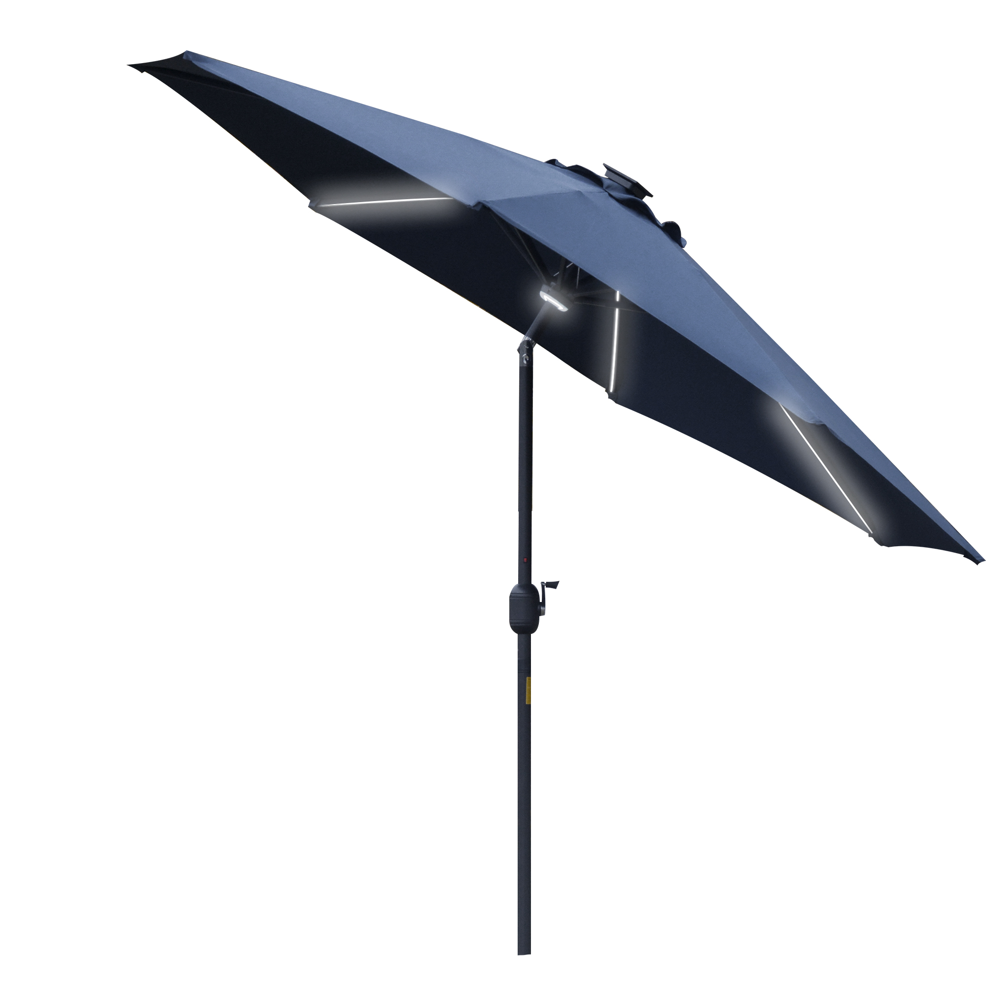 2.7m Garden Parasol Sun Umbrella Patio Summer Shelter w/ LED Solar Light, Angled Canopy, Vent, Crank Tilt, Blue - Life Essentials