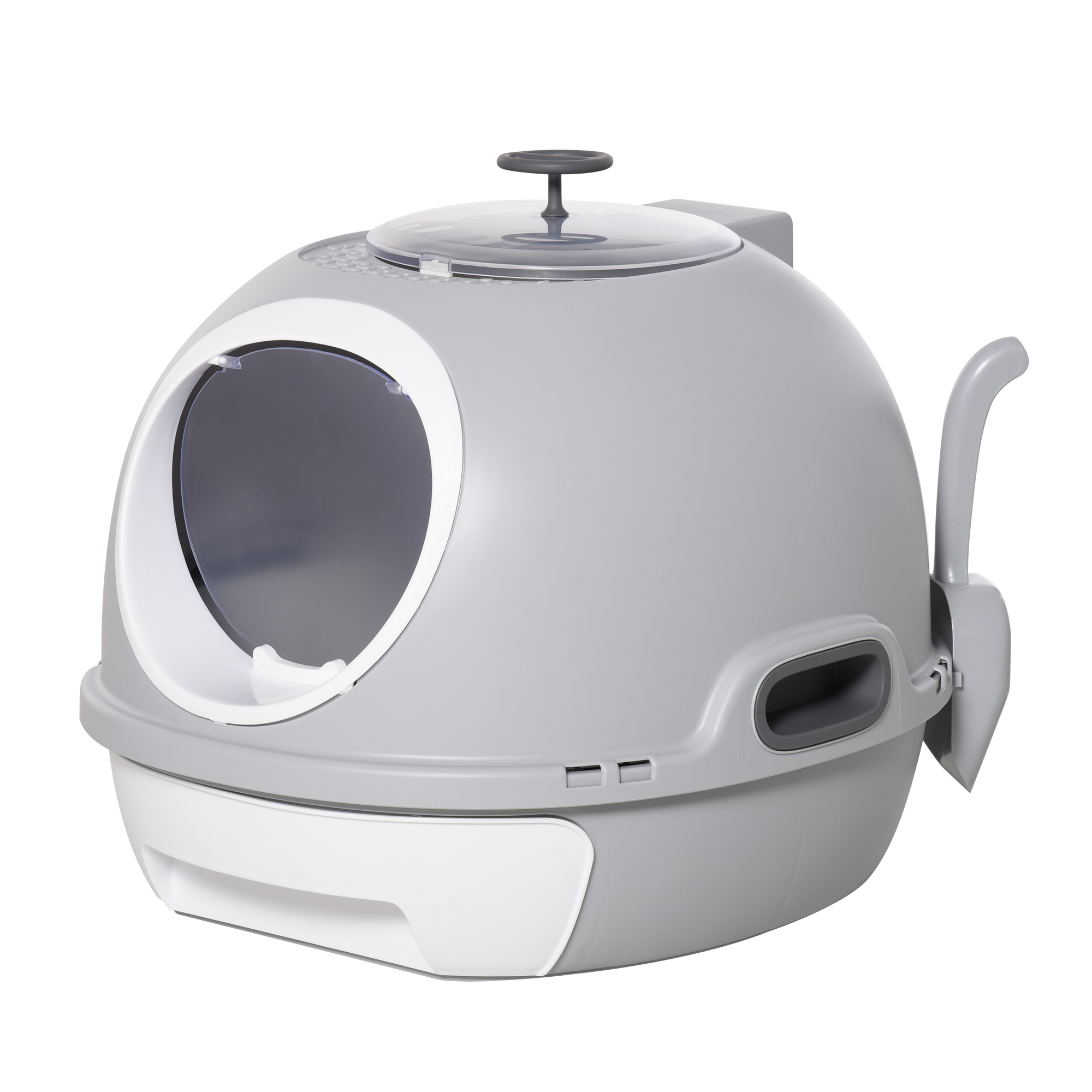 Cat Litter Box Toilet With Litter Scoop Enclosed Drawer Skylight Easy To Clean Grey - Life Essentials