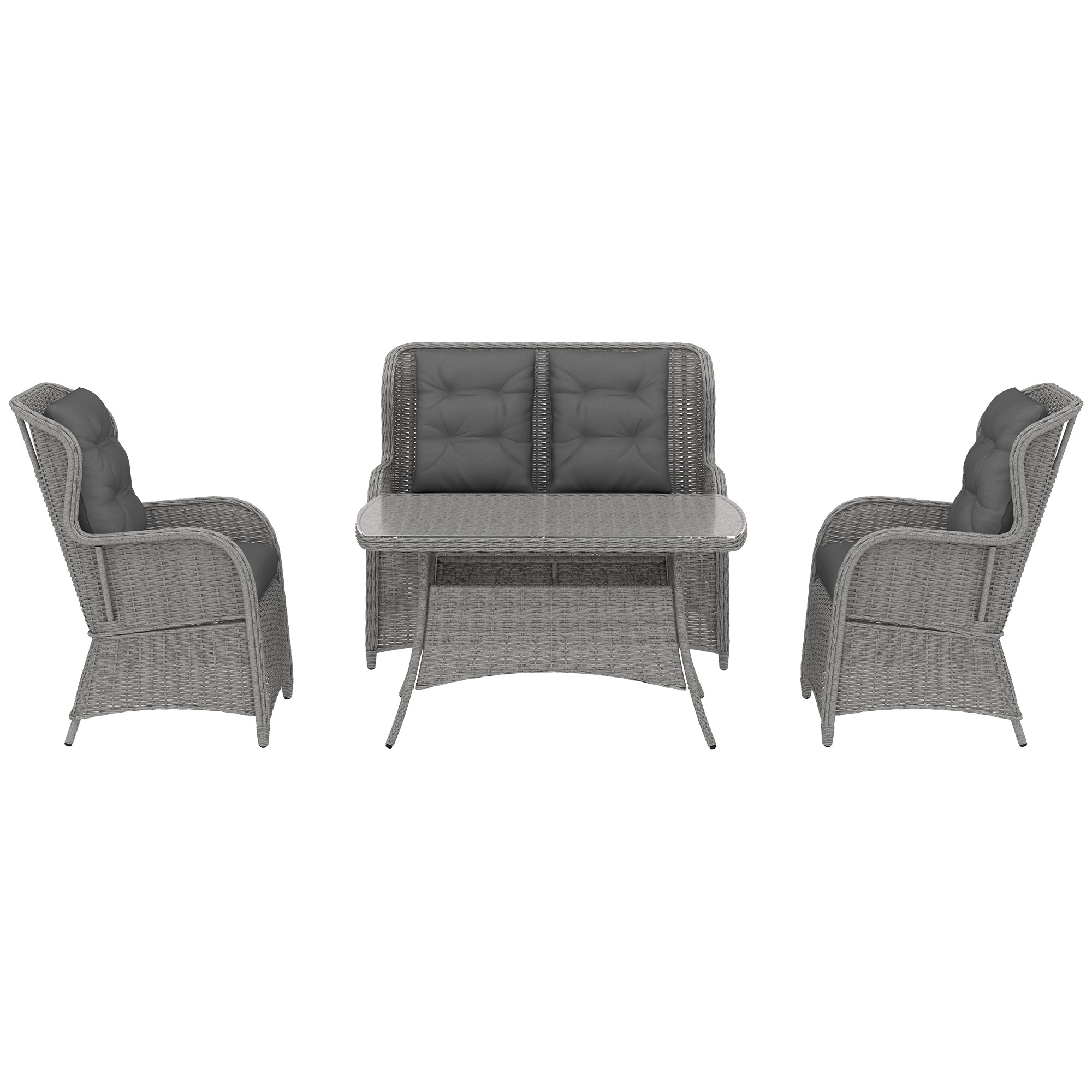 SUNVISTA Garden PE Rattan Dining Sofa Set, Outdoor 4 Seater Wicker Furniture, Light Grey - Life Essentials