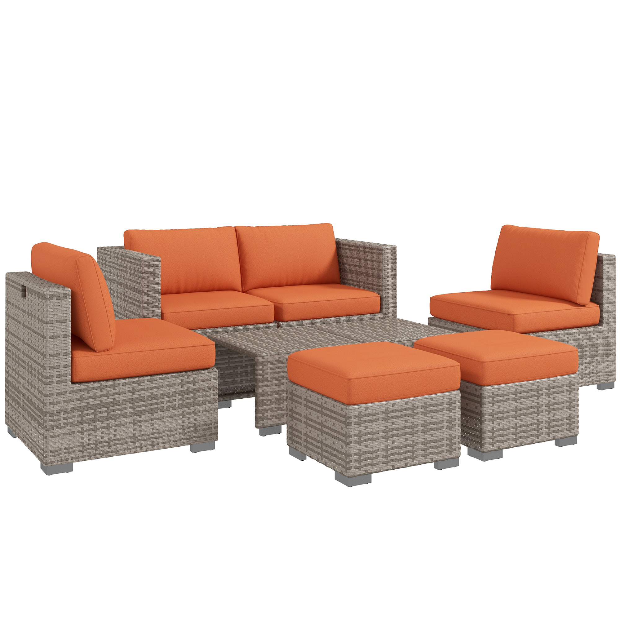 8 Piece Outdoor Patio Furniture Set, Rattan Sofa Set with Footstools and Coffee Tables - Life Essentials