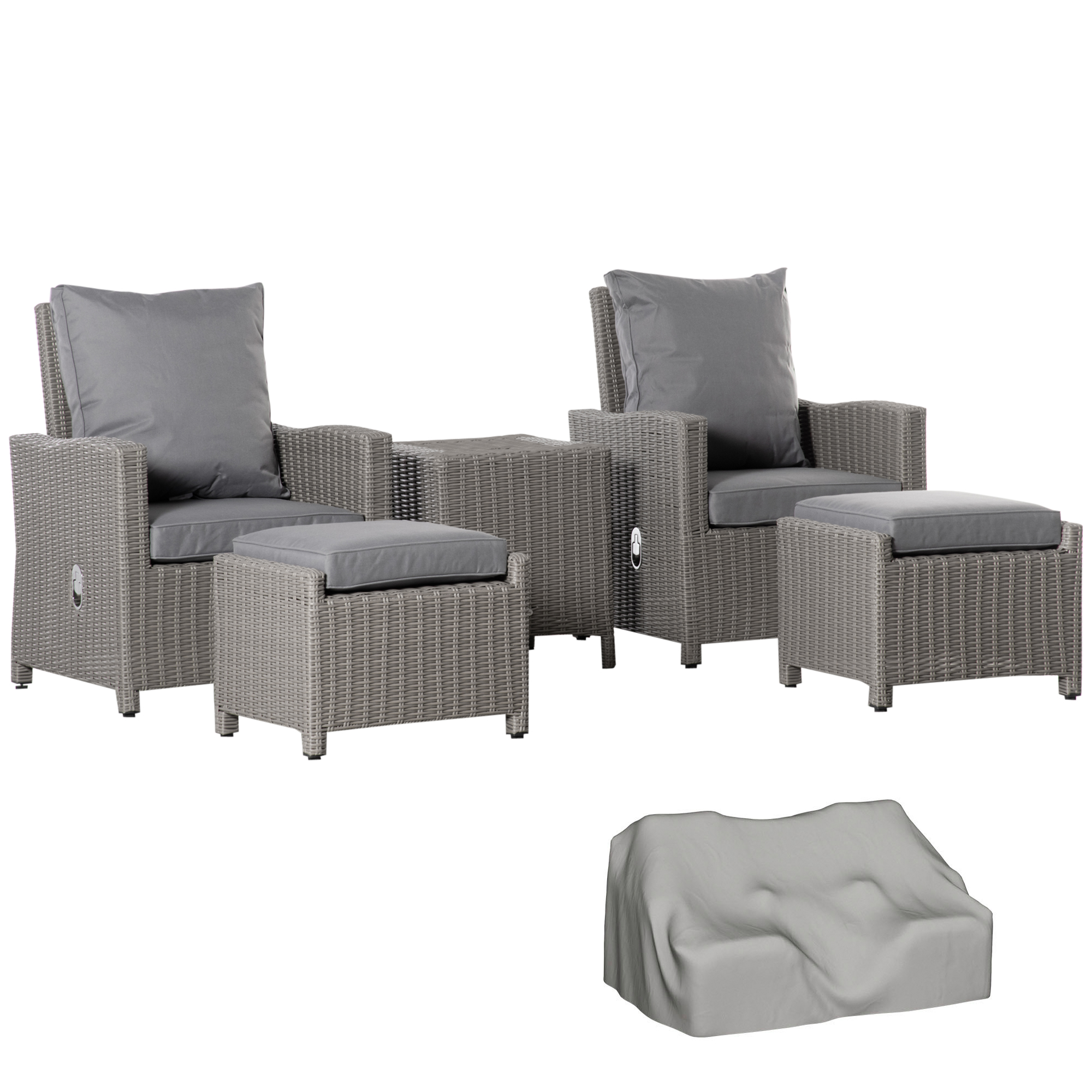 2 Seater Outdoor PE Rattan Patio Furniture Set Lounge Sofa Footstool Cooler Bar Coffee Table Conversation Set with Olefin Cushion - Life Essentials
