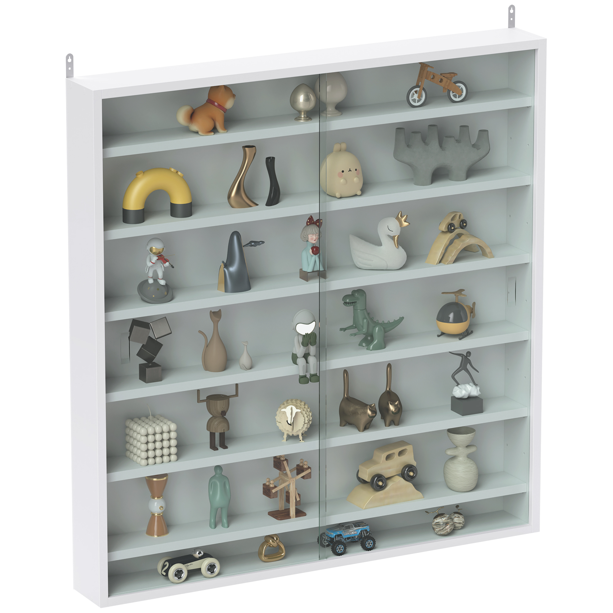 HERON Six Shelf Display Cabinet, with Glass Doors - White - Life Essentials
