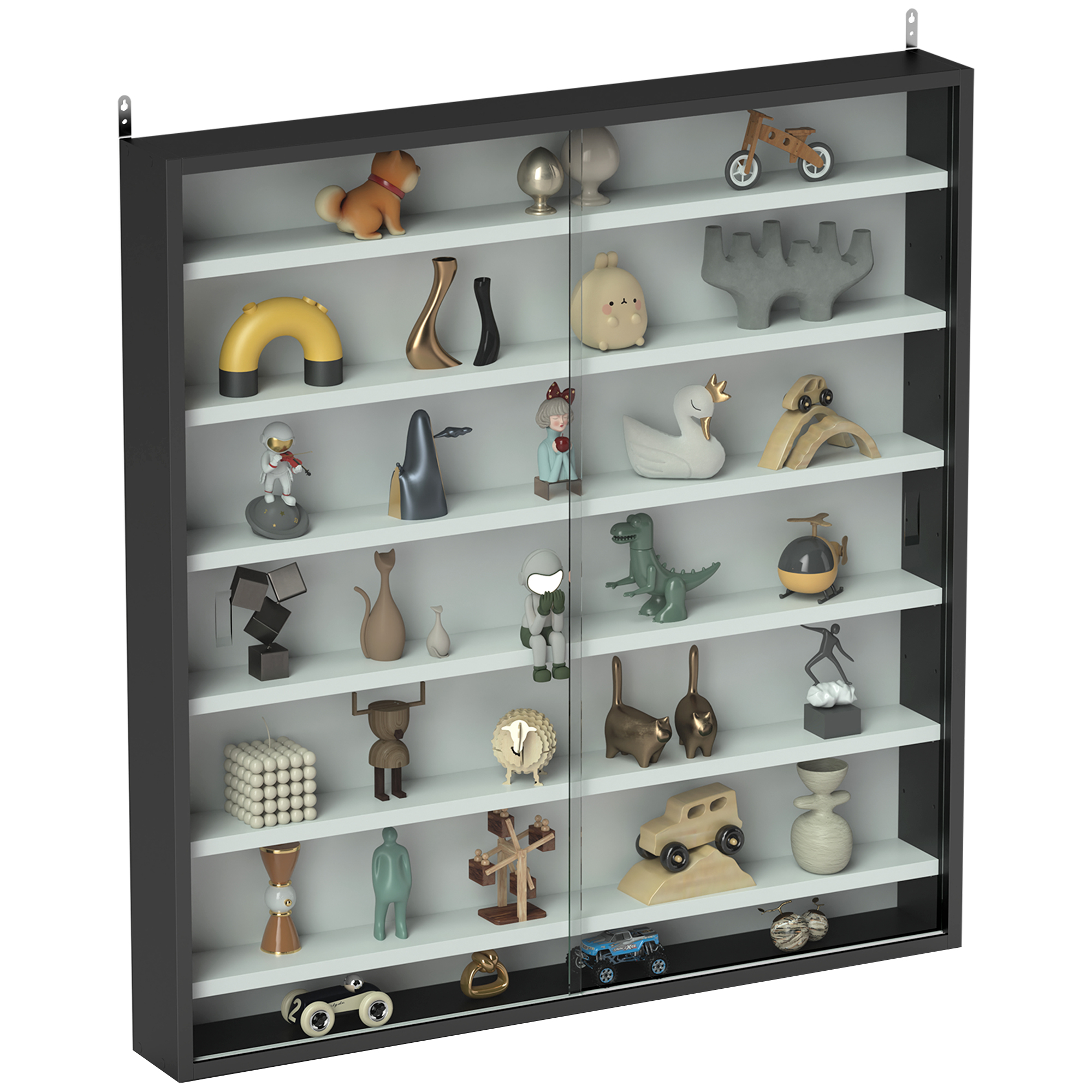 HERON Six Shelf Display Cabinet, with Glass Doors - Black and White - Life Essentials