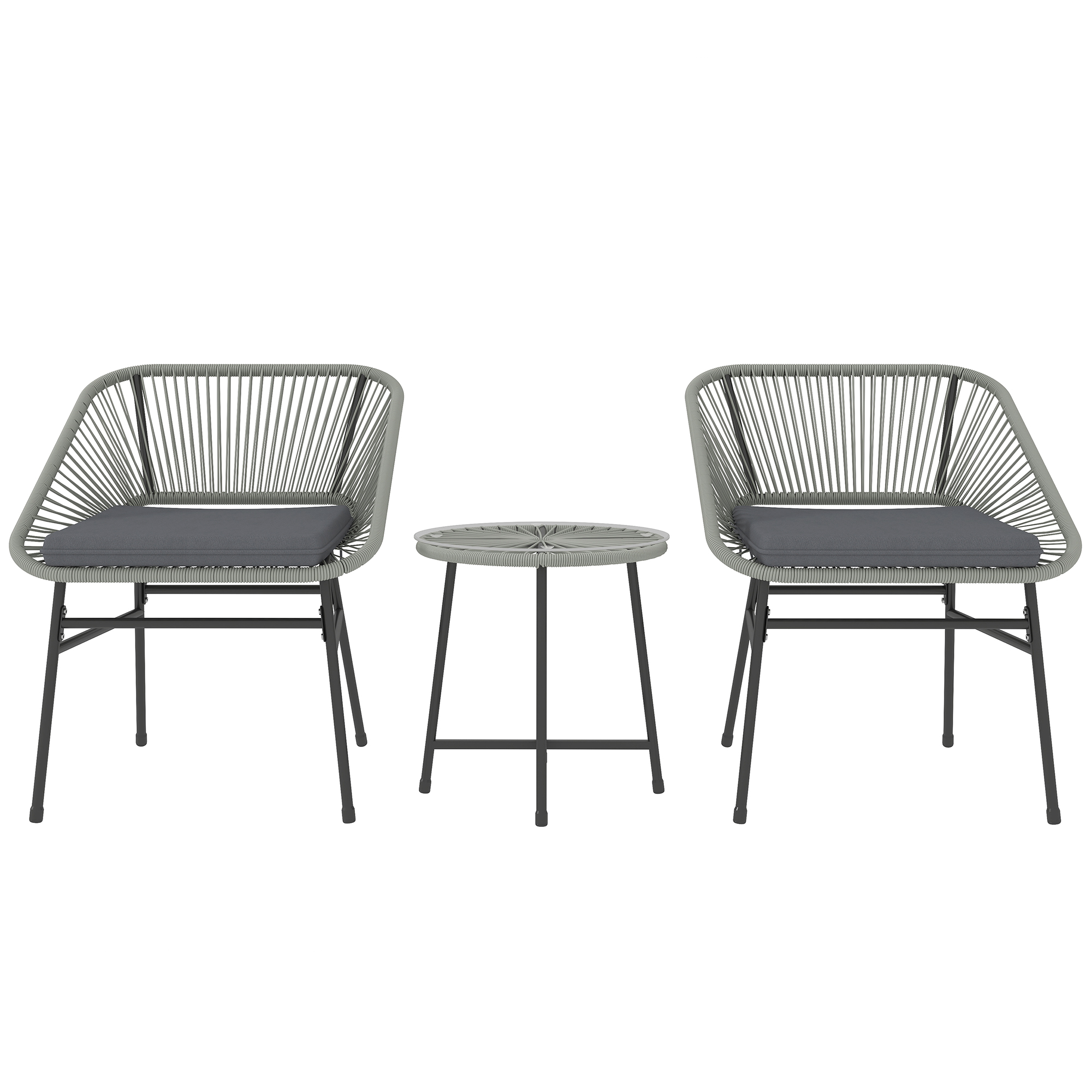SUNVISTA 3 Pieces Rattan Bistro Set, Wicker Small Garden Table and Chairs Set with Cushions and Glass Top Coffee Table, Light Grey - Life Essentials