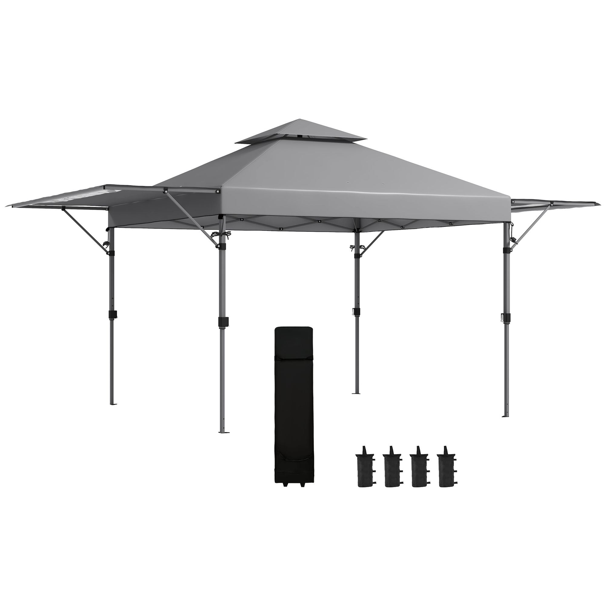 5 x 3(m) Pop Up Gazebo with Extend Dual Awnings, 1 Person Easy up Marquee Party Tent with 1-Button Push, Double Roof, Sandbags, - Life Essentials